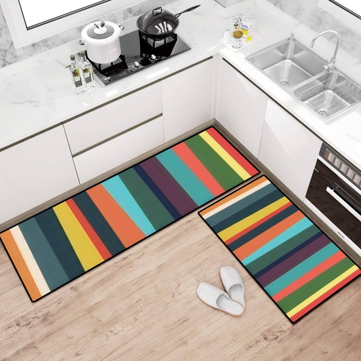 Abstract Non-Slip Kitchen Rugs Set - Washable Floor Mats for Cooking Comfort