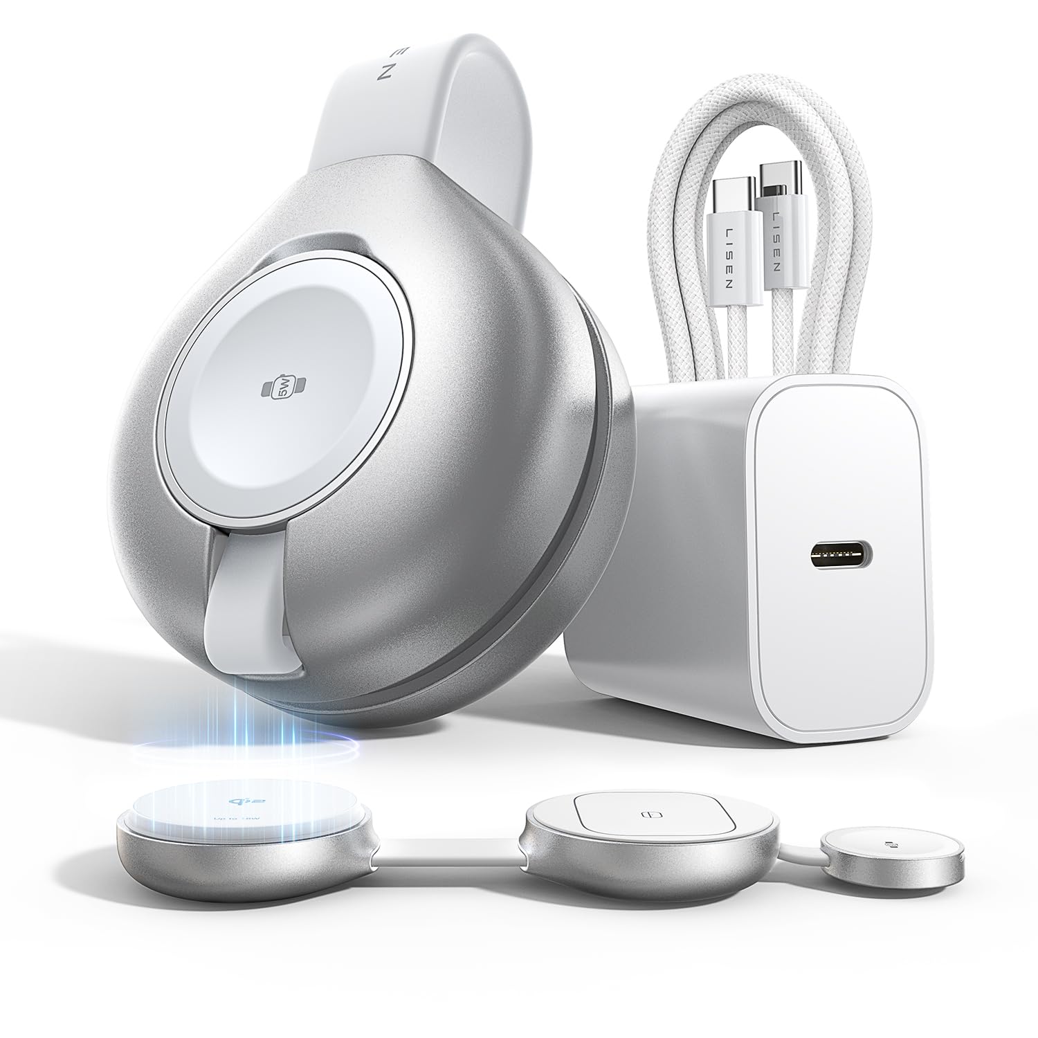 LISEN Qi2 Magsafe Certified 15W Wireless Charger for iPhone 16/15 - 3-in-1 Magnetic Charging Station with Apple Watch & AirPods Charger (Includes 30W Adapter) | Perfect for Travel, Office & Nightstand Use
