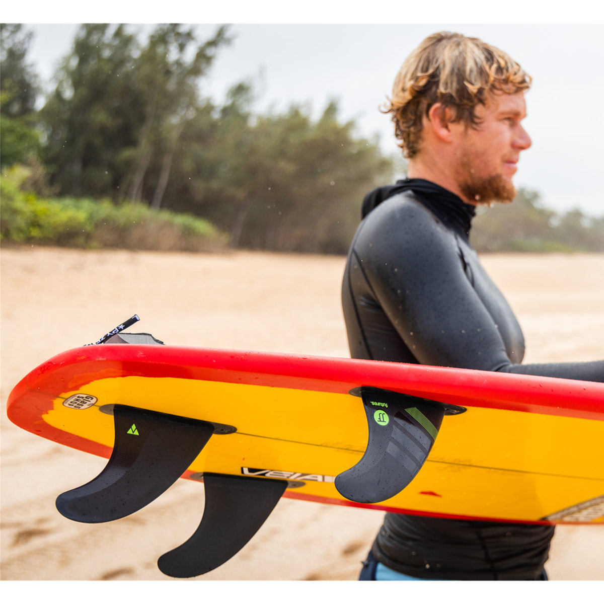 John John Florence Alpha Medium Thruster Surfboard - Carbon/Green Design for High-Performance Waves & Pro Surfing