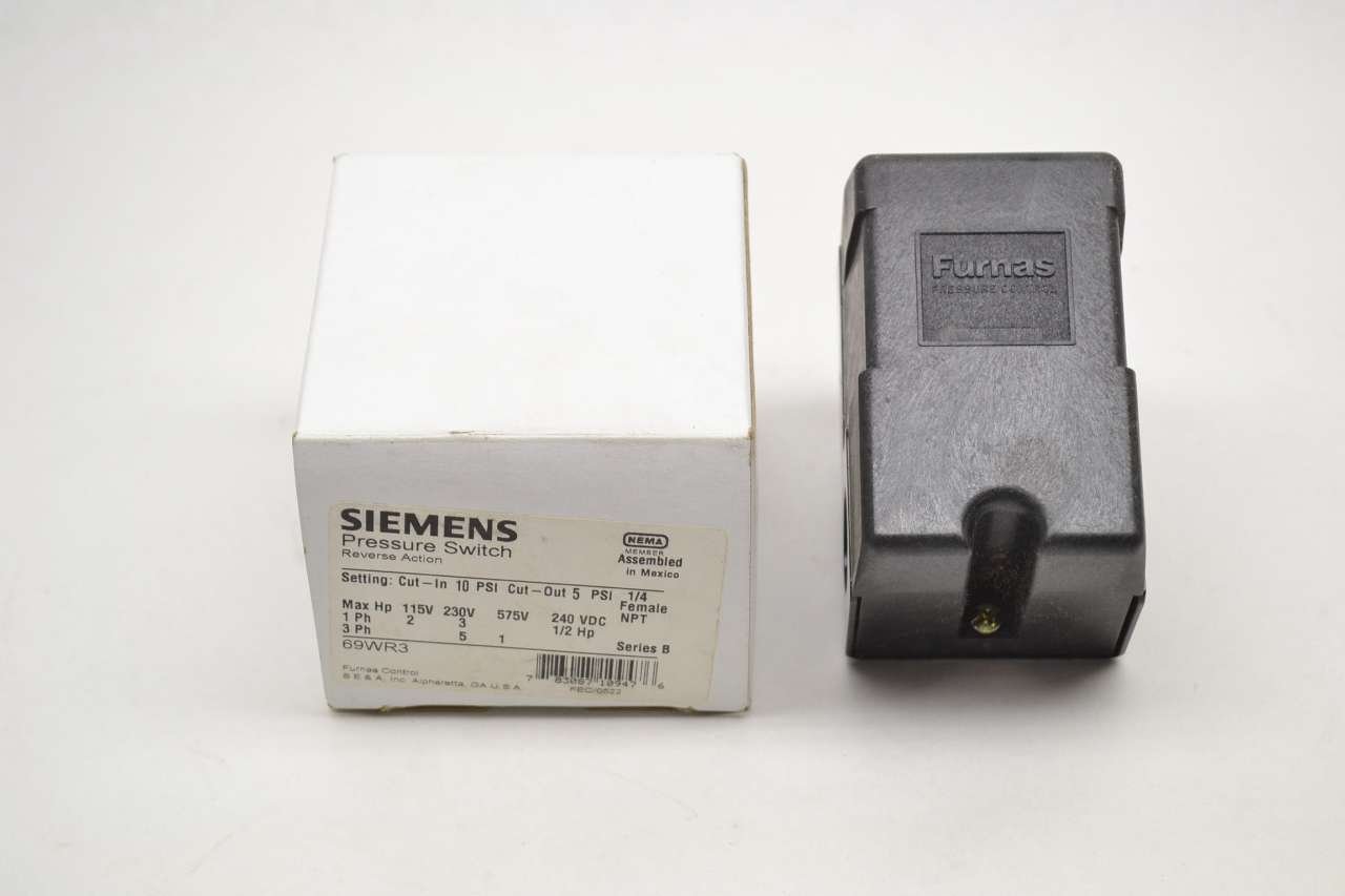 Siemens Furnas 69WR3 Pressure Switch - Heavy Duty Industrial Grade for HVAC, Air Compressors & Hydraulic Systems | Reliable Automation Control for Commercial & Residential Use