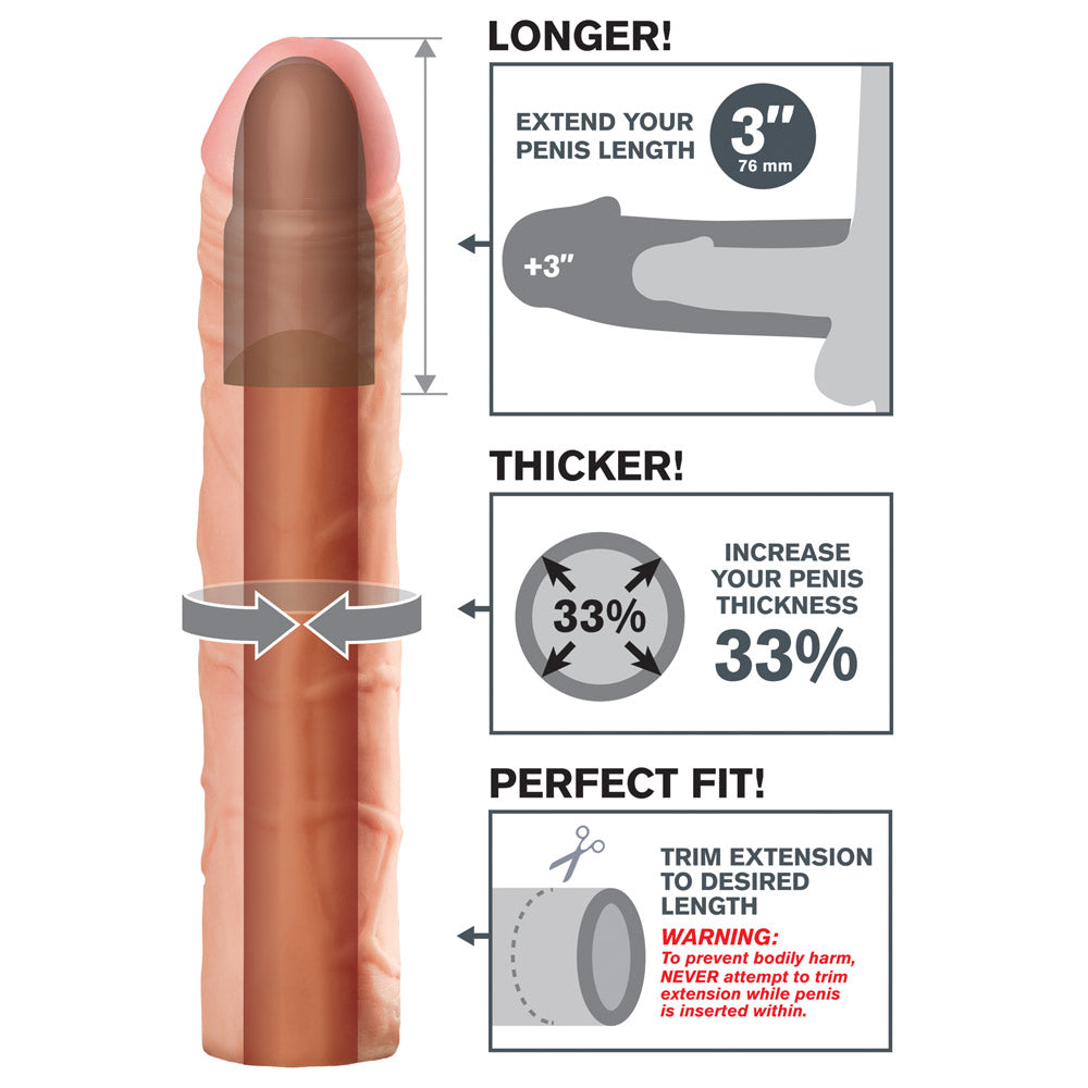 Fantasy X Tensions Perfect 3 Firm Tip Penis Extension Sleeve for Enhanced Pleasure - Realistic Penis Enlargement Sleeve for Couples & Solo Play - Soft & Durable TPE Material for Intimate Moments