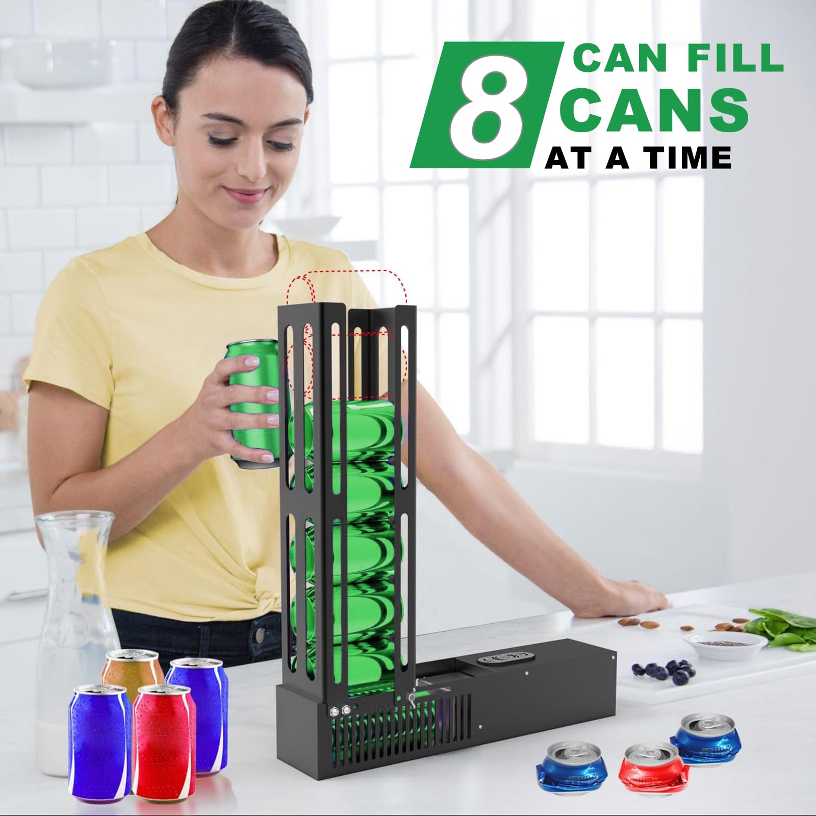 Electric Can Crusher - Heavy Duty Automatic Can Smasher for 12oz & 16oz Aluminum Cans (Soda, Beer, Cola) & Plastic Bottles - Recycles 8 Cans at Once - Perfect for Home Recycling, Garage Organization & Eco-Friendly Waste Management