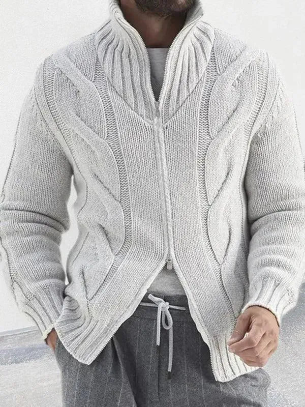 Men's Cable Knit Zipper Cardigan Turtleneck Sweater - Winter Warm Pullover for Casual & Office Wear