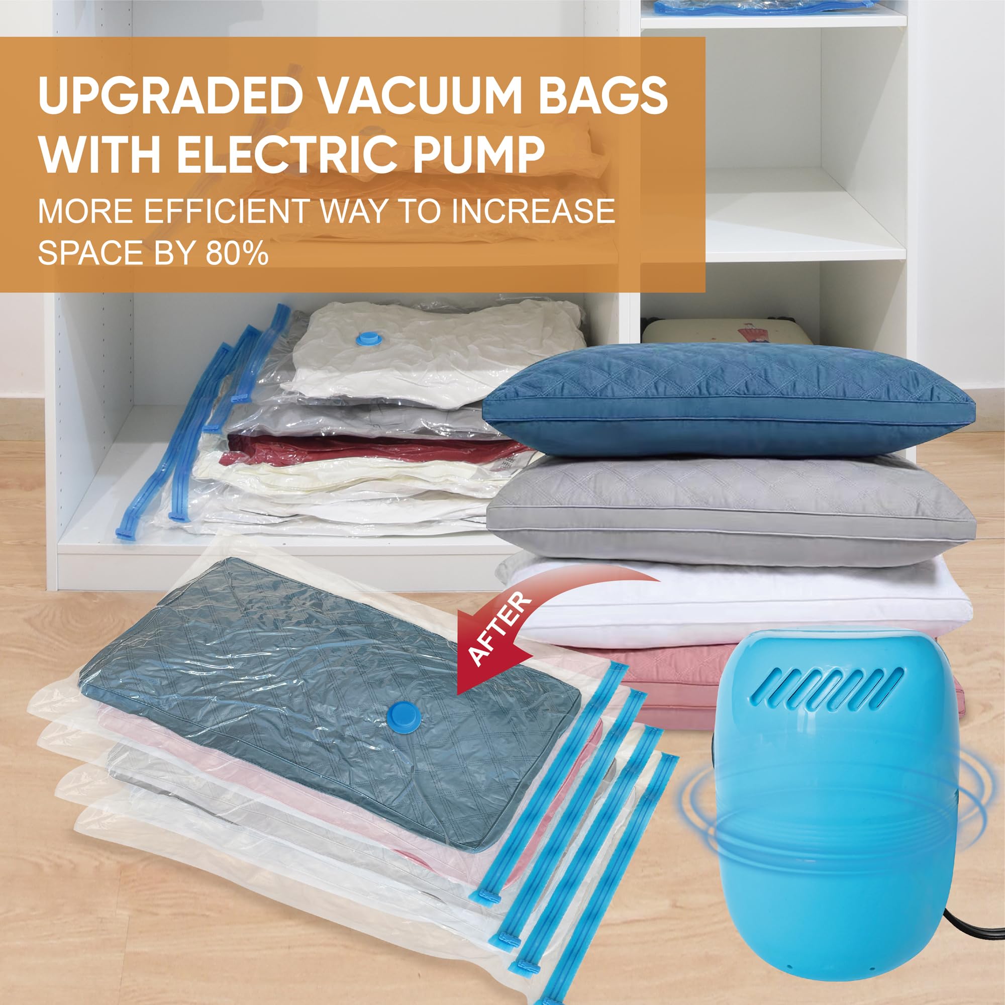 Electric Vacuum Storage Bags 15-Piece Set (2 Jumbo/2 Large/6 Medium/5 Small) - Space Saving Vacuum Seal Bags with Pump for Clothes, Comforters, Blankets & Bedding | Perfect for Travel, Seasonal Storage & Home Organization