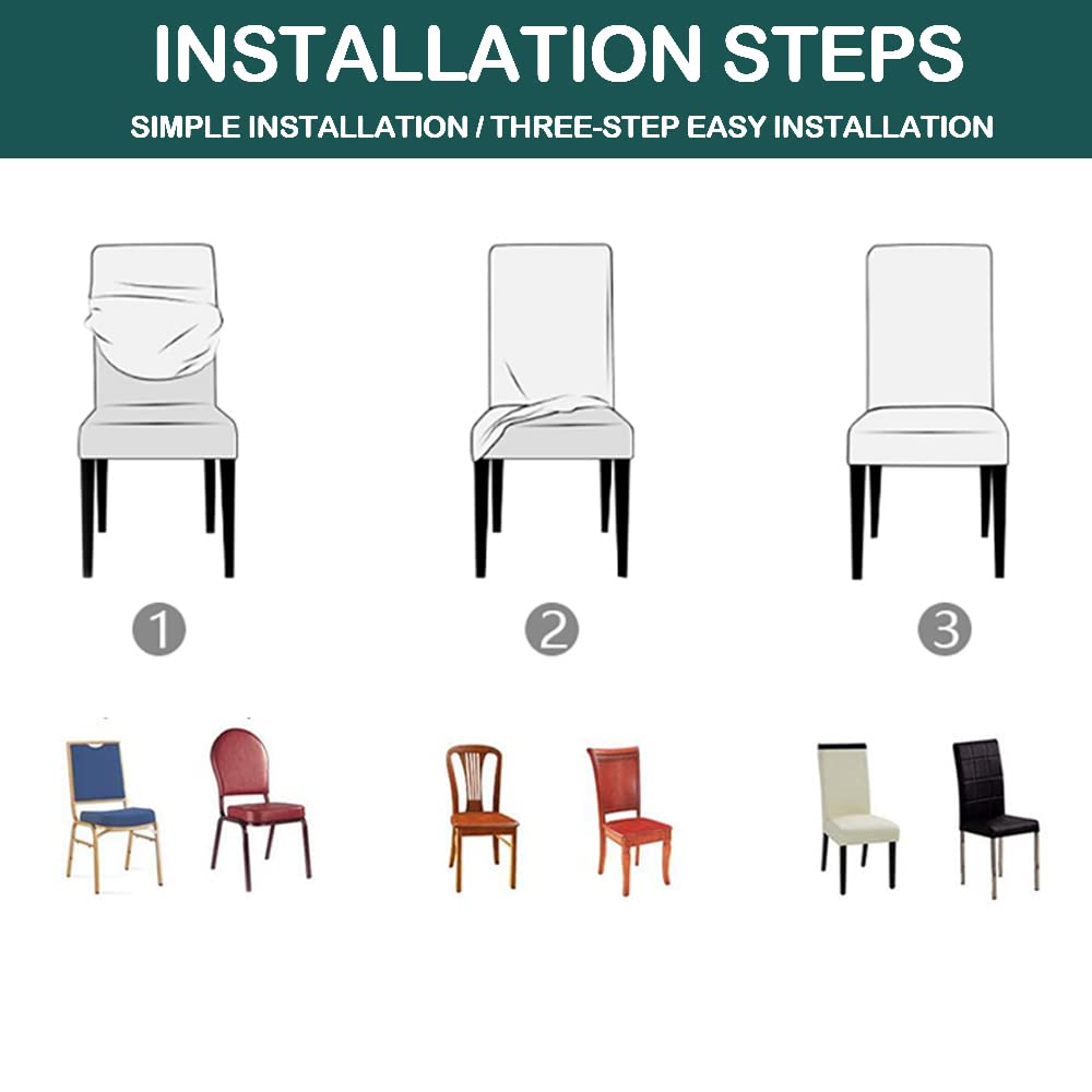 6-Piece Stretch Dining Chair Covers with Skirt - Washable & Removable Slipcovers for Kitchen, Home, Wedding - Protects from Kids & Pets (White) - Perfect for Everyday Use, Parties & Special Events