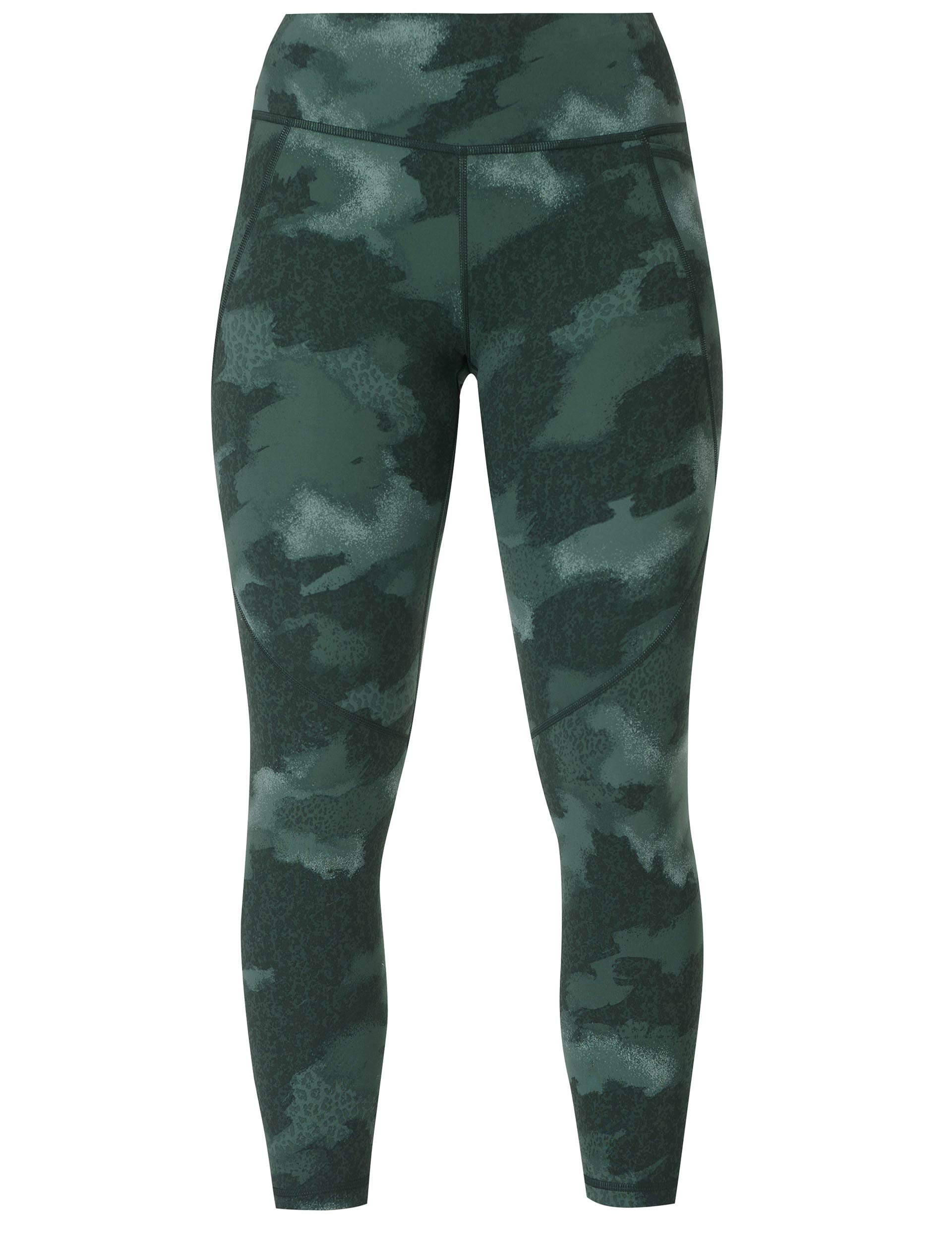 Power 7/8 Gym Leggings for Women - Green Terrain Camo Print High Waist Yoga Pants - Moisture Wicking Workout Leggings for Running, Yoga & Fitness Training