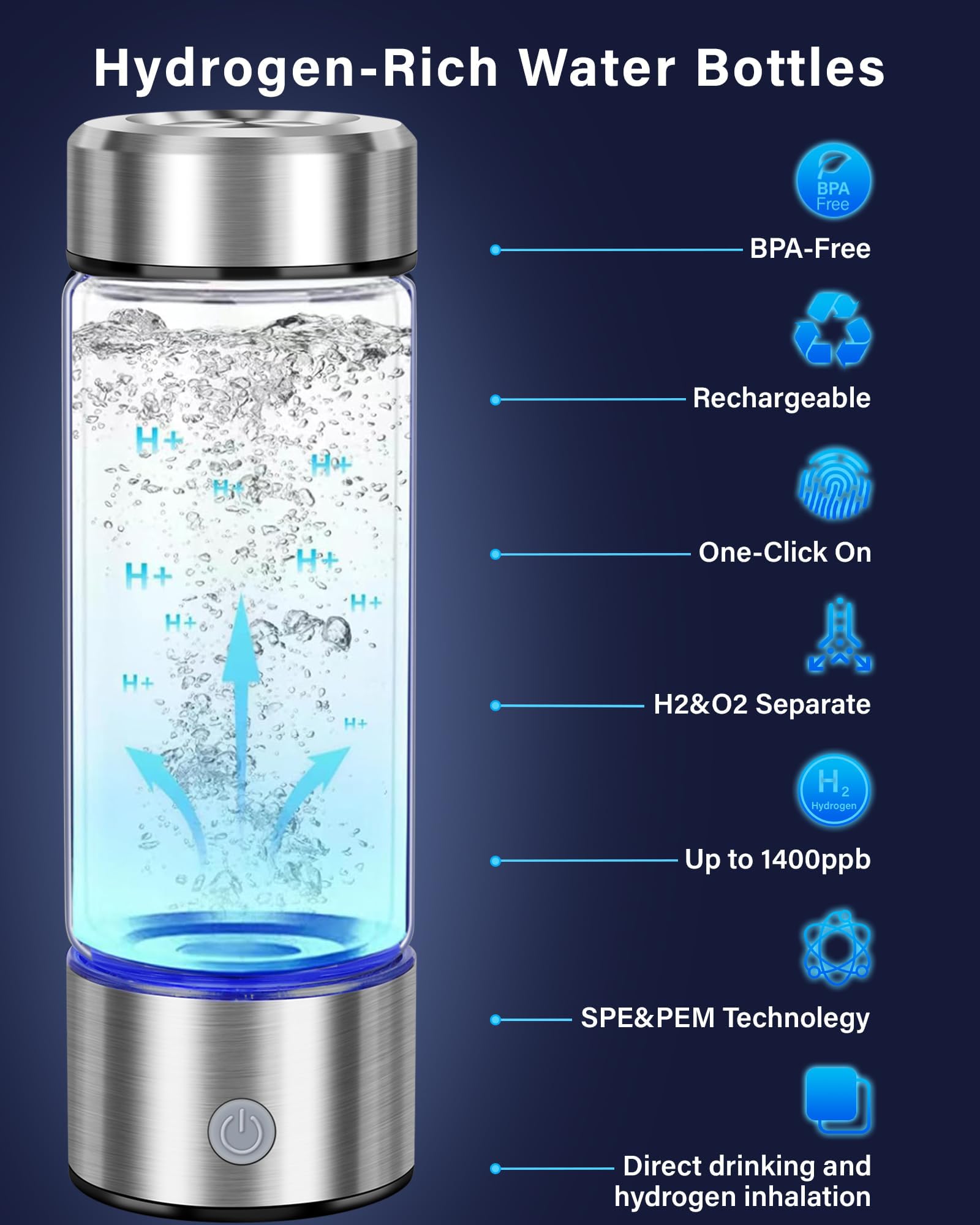 Premium Hydrogen Water Bottle Generator - SPE PEM Technology for Instant Hydrogen-Rich Water in 3 Minutes | Portable Hydrogen Water Ionizer Machine for Home, Office, Travel | Perfect for Health-Conscious Drinking, Daily Hydration & Gift Giving | Boosts Energy & Antioxidant Benefits