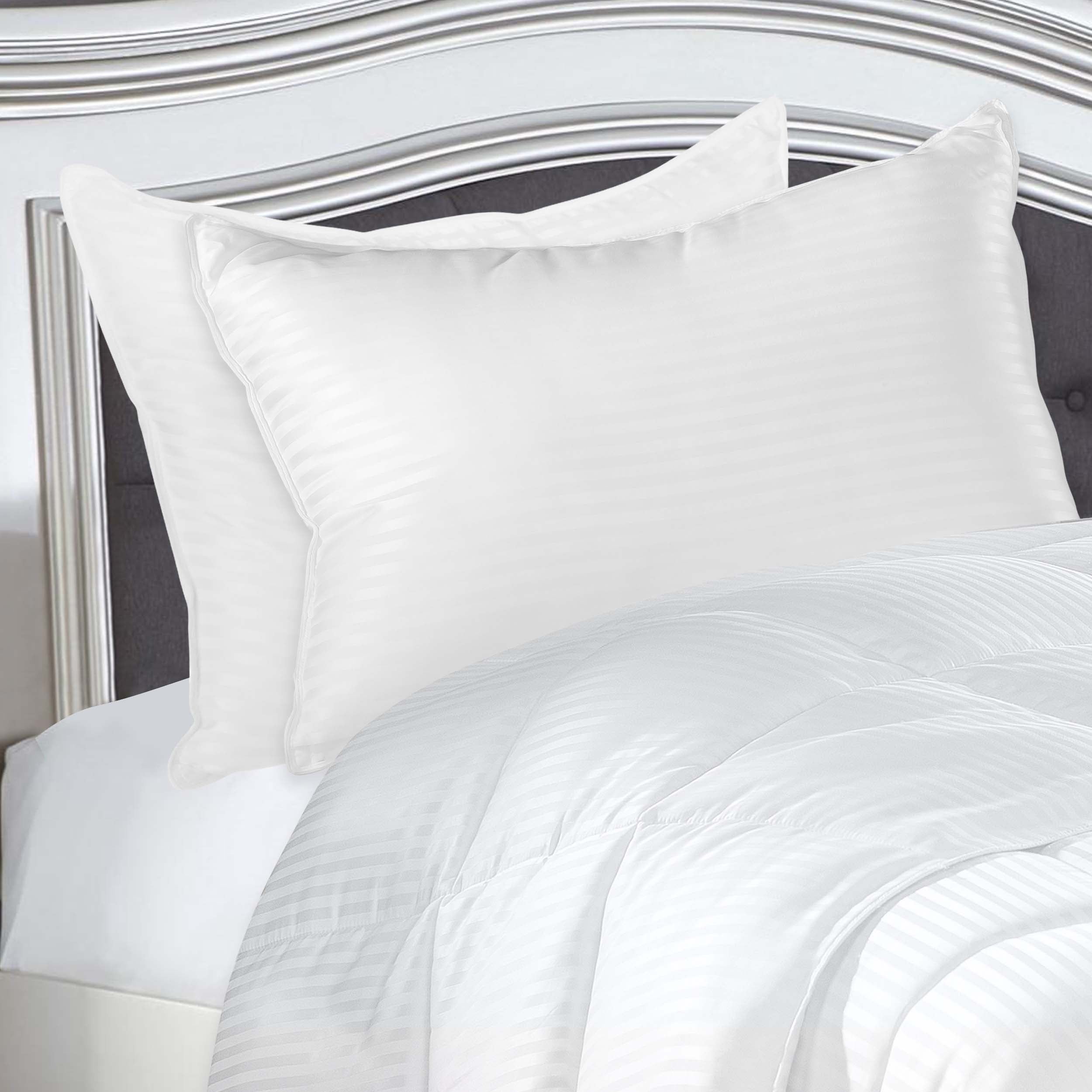 Soft & Breathable Microfiber Striped Pillow Set of 2 or 4 - Medium Support for Side Sleepers & Back Sleepers - Perfect for Bedroom, Guest Room & Dorm Decor