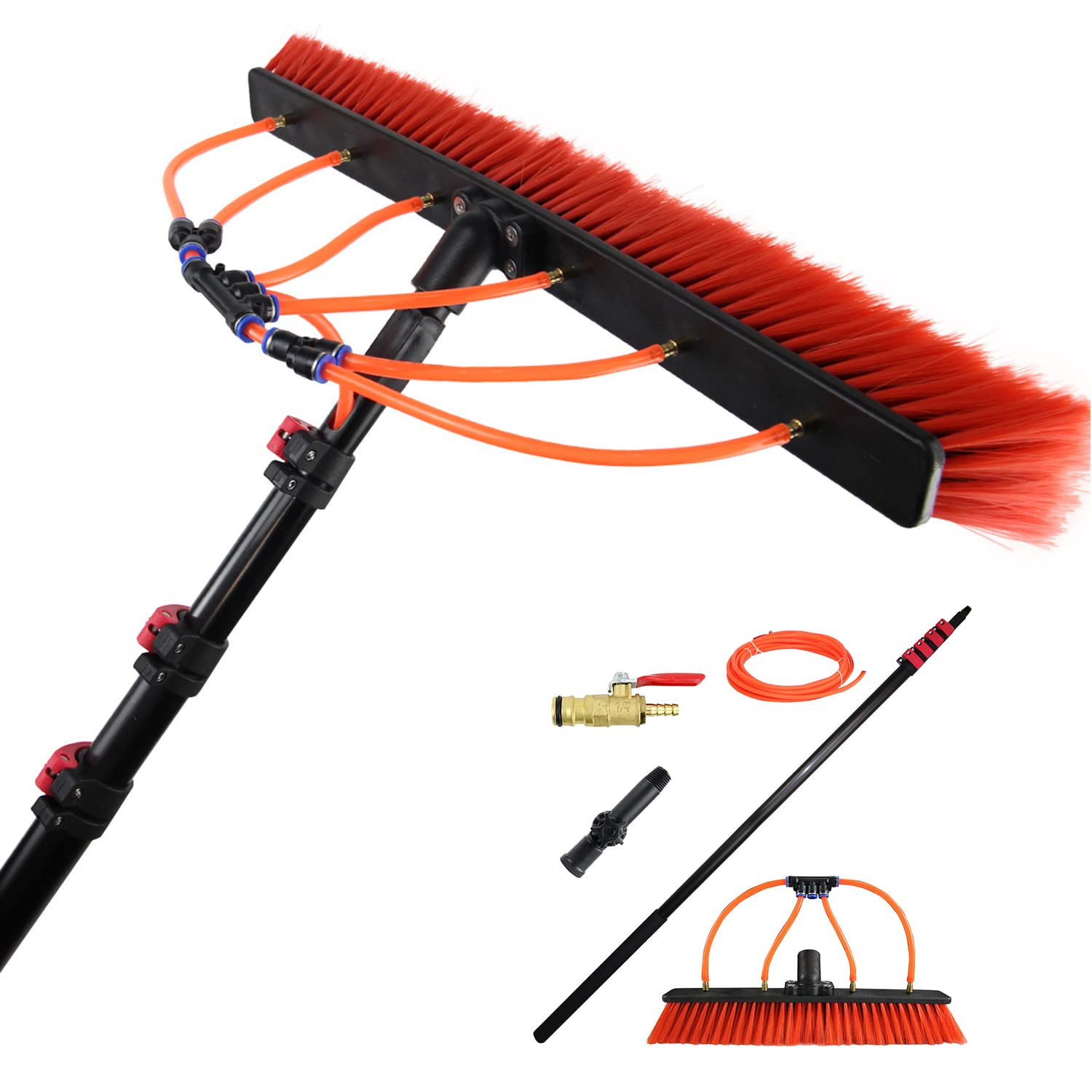 12-24FT Solar Panel Cleaning Kit with Extendable Water Fed Pole, Hose & Aluminum Brush - 5.4M/18FT Outdoor Window & Surface Washer for Home, RV & Commercial Use