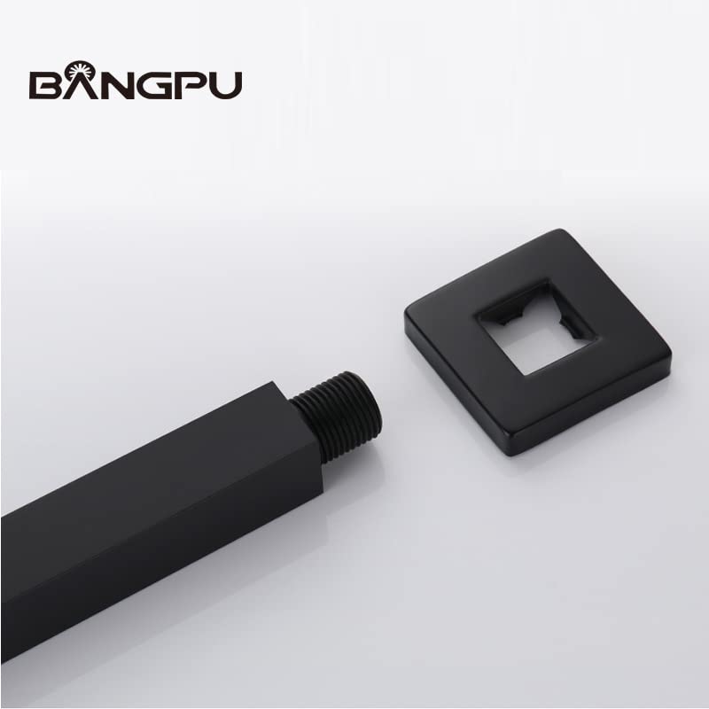 8 Inch Square Shower Arm with Flange - Matte Black Ceiling Mount Shower Extension (1/2 NPT) for Rainfall Shower Heads - Perfect for Modern Bathrooms & Spa-Like Showers