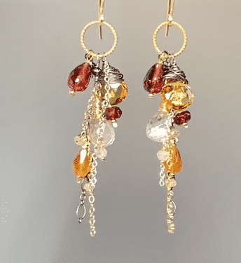 Multi Gemstone Dangle Earrings - Garnet & Citrine Mixed Metal Jewelry for Women, Elegant Drop Earrings for Party, Wedding & Evening Wear
