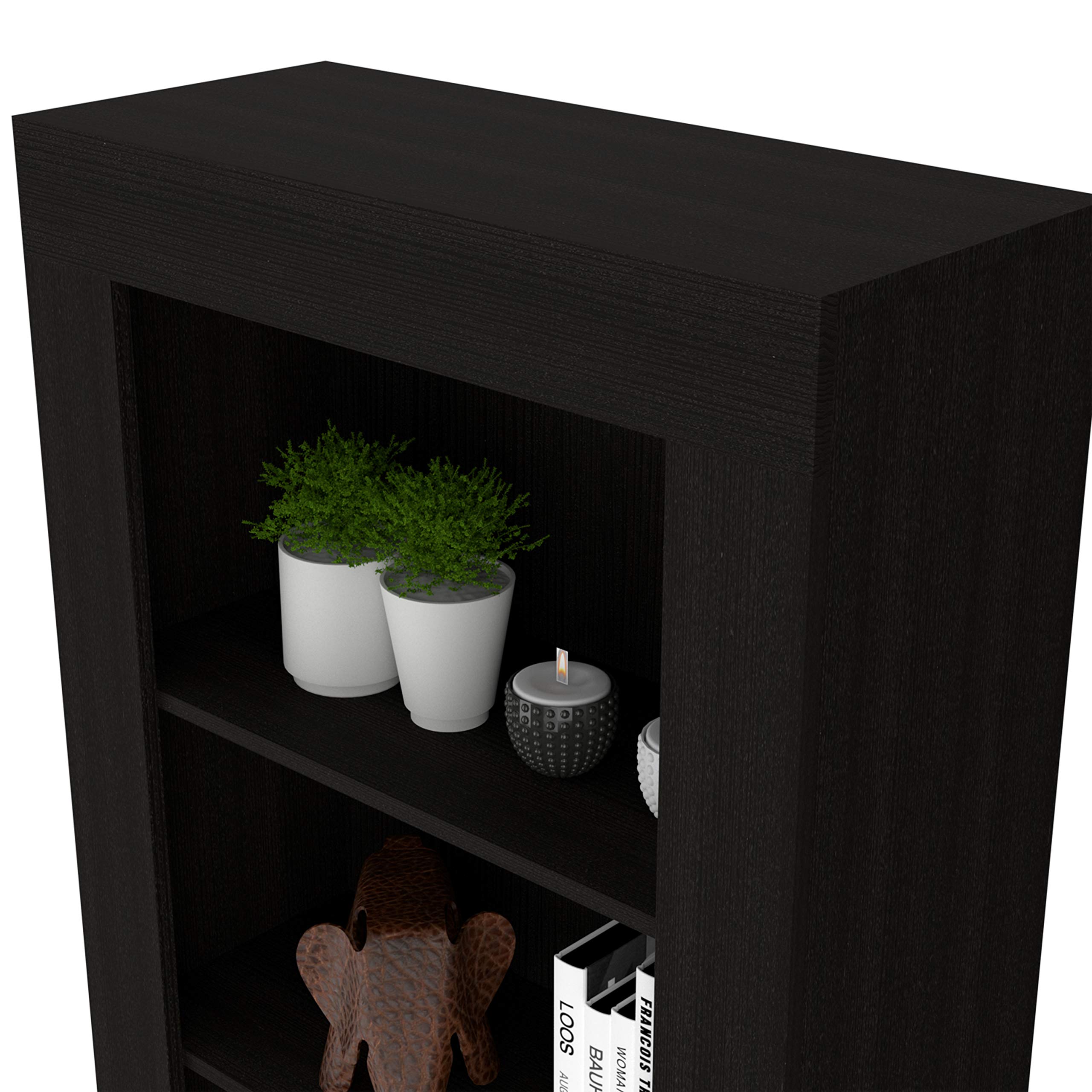 Tuhome Andina Bookcase Black - Modern Wooden Bookshelf for Home Office, Living Room & Bedroom Storage Organizer