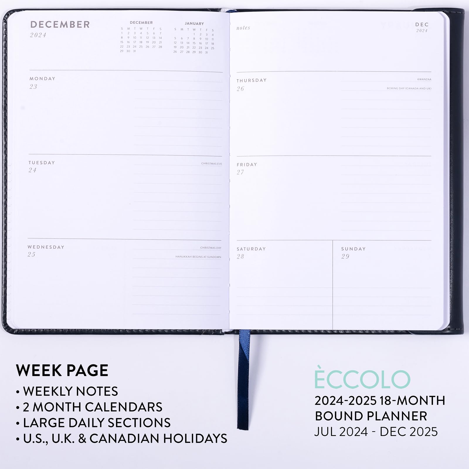 2024-2025 Eccolo 18-Month Planner with Monthly & Weekly Pages - Soft Cover Bound Organizer (5.25