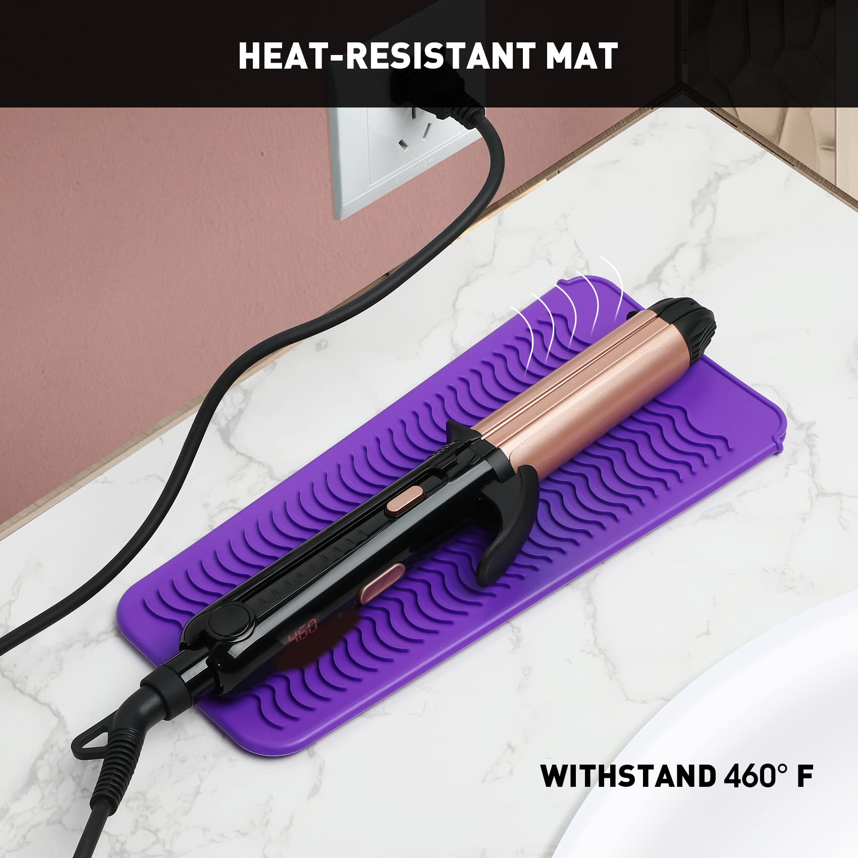 ZAXOP 2 Pack Heat Resistant Silicone Mat & Pouch for Hair Straightener, Curling Iron, Flat Iron - Thermal Protection for Hot Hair Tools (Purple & Black) | Perfect for Travel, Salon & Home Styling