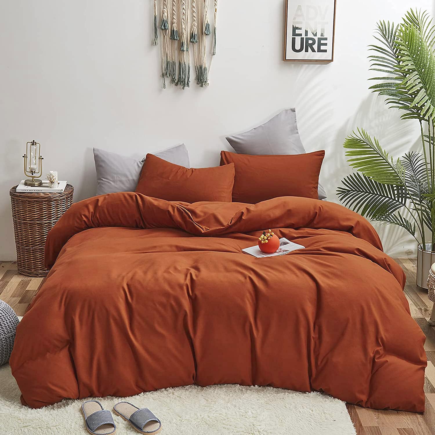 King Size Burnt Orange Duvet Cover Set - 100% Cotton Terracotta Bedding in Rust & Cinnamon Shades for Men & Women | Perfect for Cozy Bedrooms, Guest Rooms & Modern Farmhouse Decor