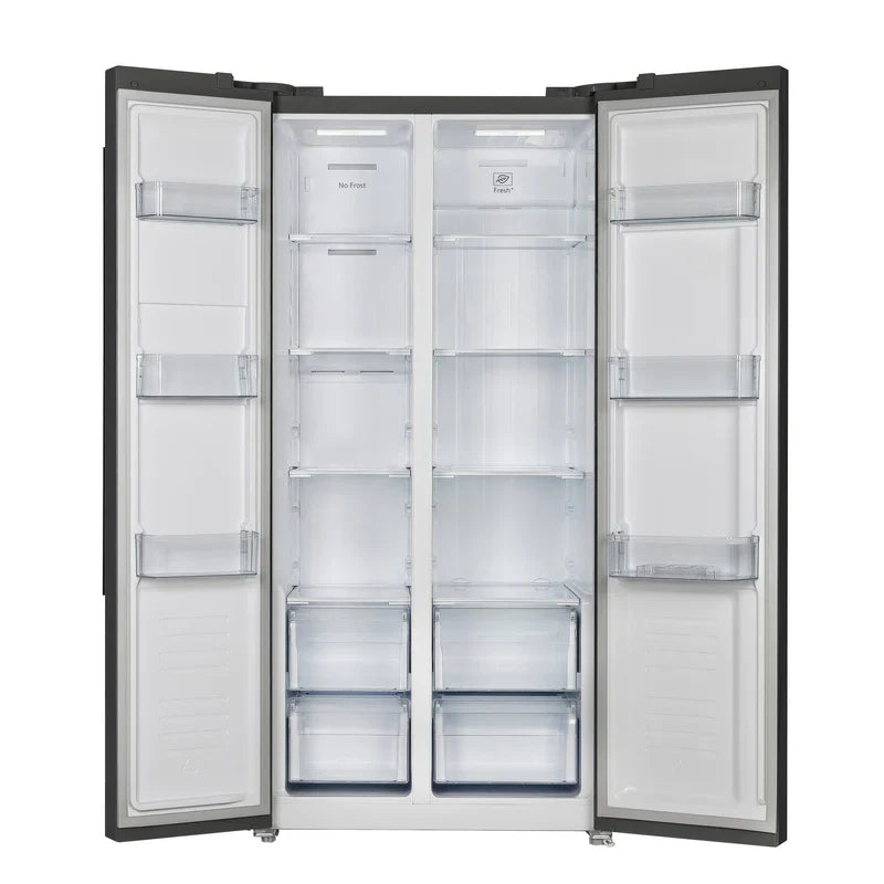 Forno Salerno 33 Inch Side by Side Refrigerator - 15.6 Cu.Ft. Capacity, Brass Handle, Energy Efficient, Black Stainless Steel (FFRBI1805 33BLK) - Perfect for Kitchen, Office, or Entertainment Spaces