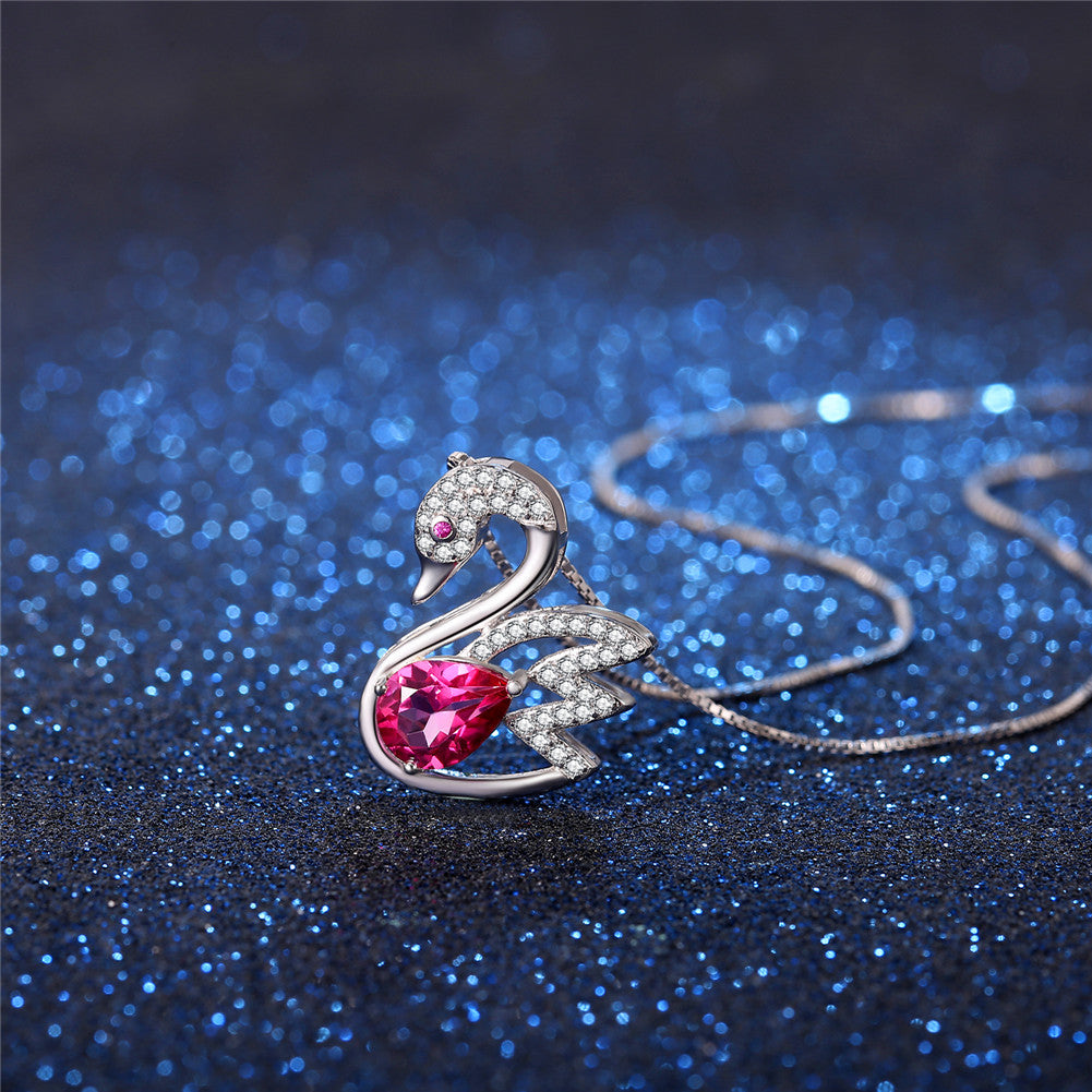MABELLA 925 Sterling Silver Swan Pendant Necklace with Genuine Pink Topaz - Elegant Jewelry Gift for Women, Perfect for Anniversaries, Birthdays & Special Occasions
