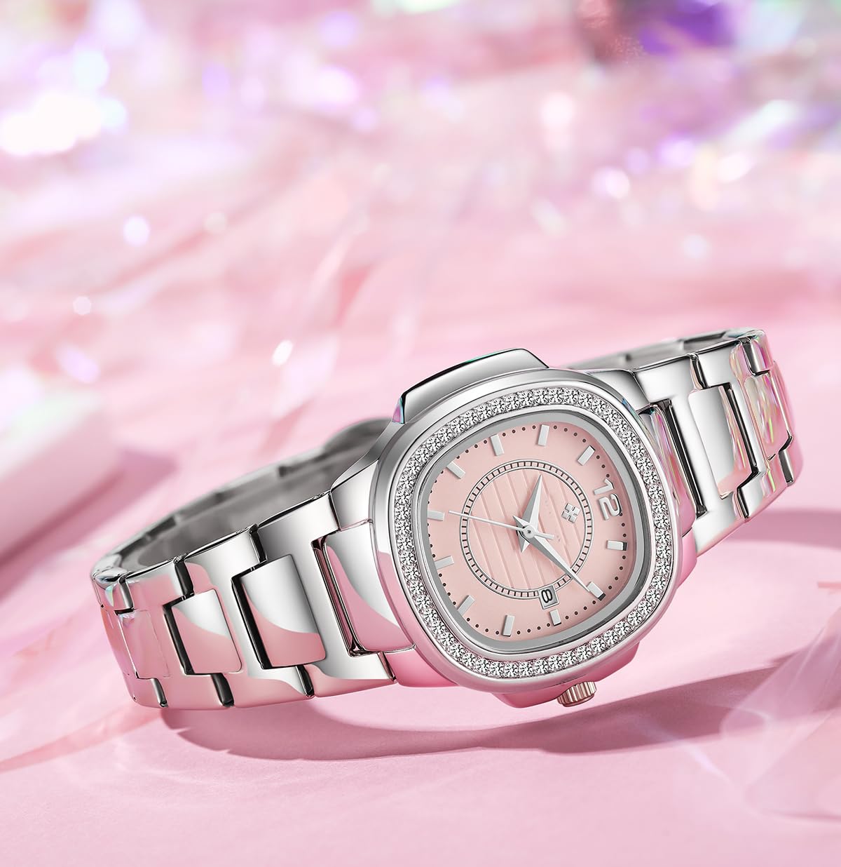 Elegant Women's Watches - Fashion Square Dial Stainless Steel Waterproof Date Diamond Ladies Dress Wristwatch | Perfect Gift for Professional Women | Waterproof Watch for Daily Use & Special Occasions | Ideal for Office Wear, Business Meetings, Date Nights, Weddings & Cocktail Parties | Versatile for Professional, Formal & Everyday Fashion | Great for Work, Dating, Anniversaries & Evening Events