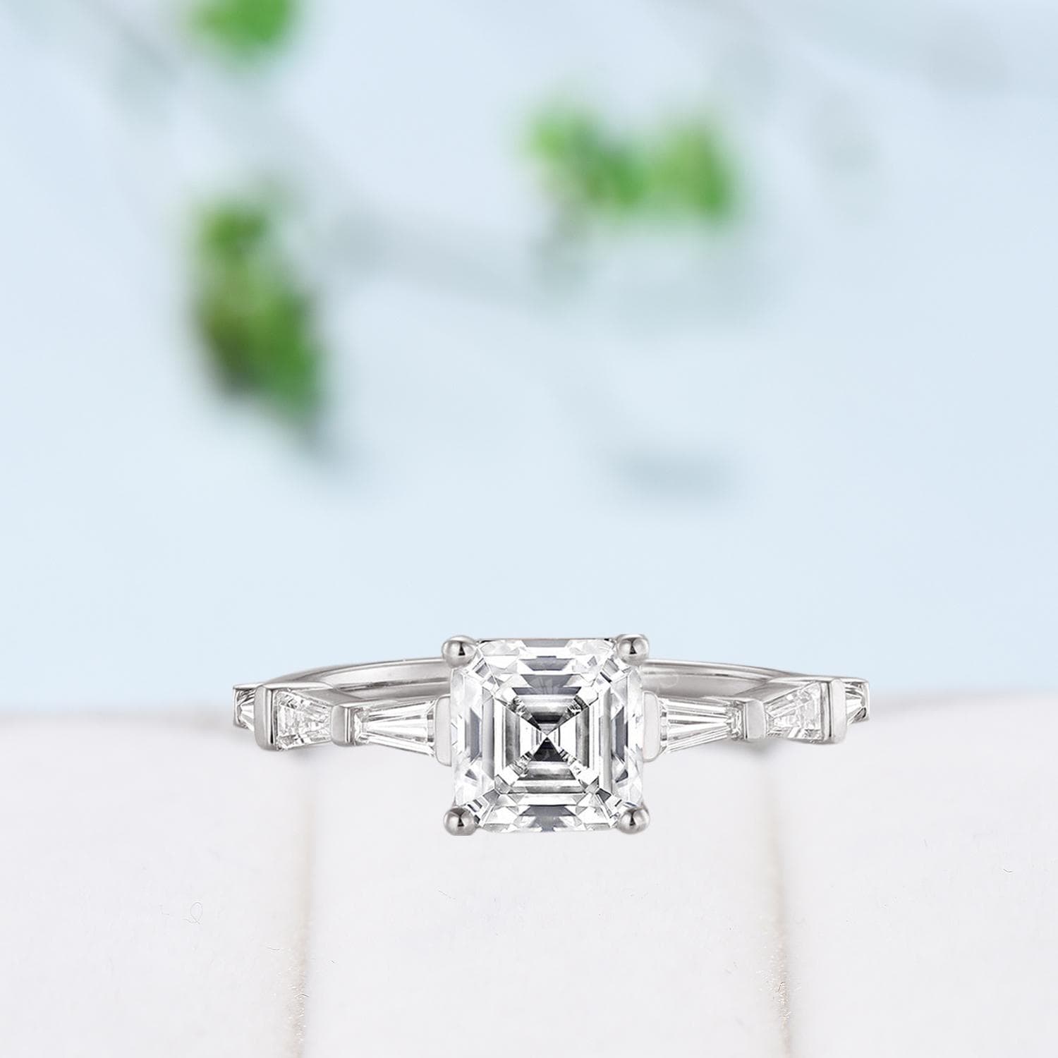 Exquisite Asscher Cut Brilliant Moissanite & Baguette Engagement Ring - 14K Rose Gold Vintage Wedding Band, Unique Anniversary Promise Ring for Women - Perfect for Proposals, Weddings & Special Occasions