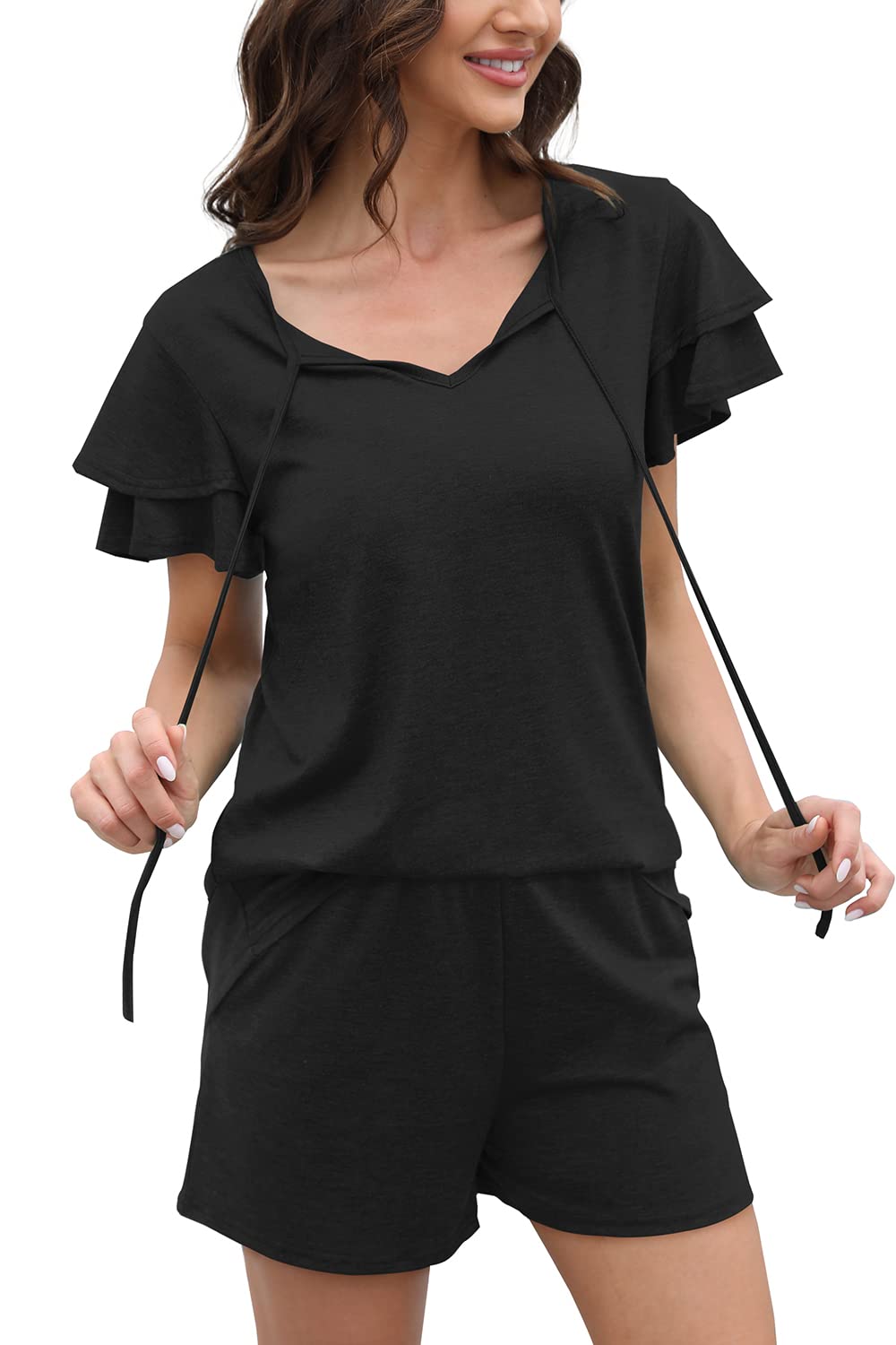 WIHOLL Women's 2-Piece Summer Outfit - Short Sleeve V-Neck Lounge Set | Casual Comfort Wear for Home, Vacation & Relaxation