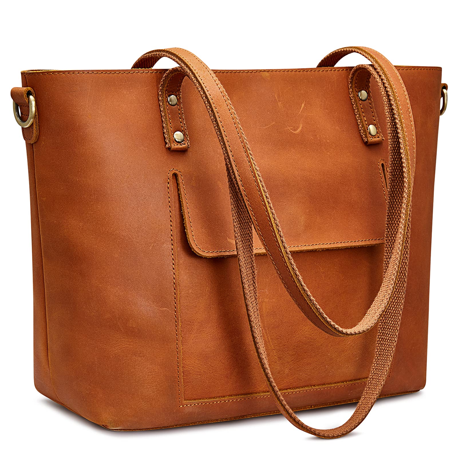 S-ZONE Genuine Leather Tote Bag for Women - Vintage Shoulder Handbag & Crossbody Purse - Perfect for Work, Travel and Everyday Use