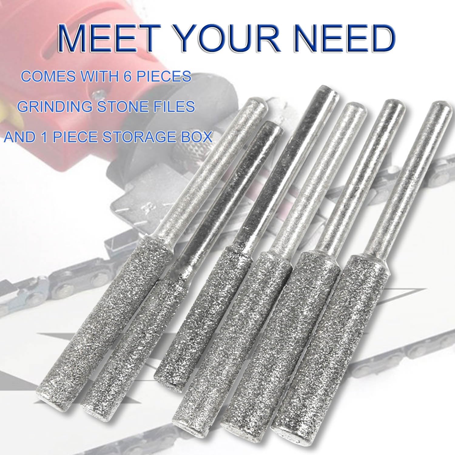JONMON 6Pcs Diamond Chainsaw Sharpener Set - 3mm Shank Rotary Burr Grinding Stone Files (5/32