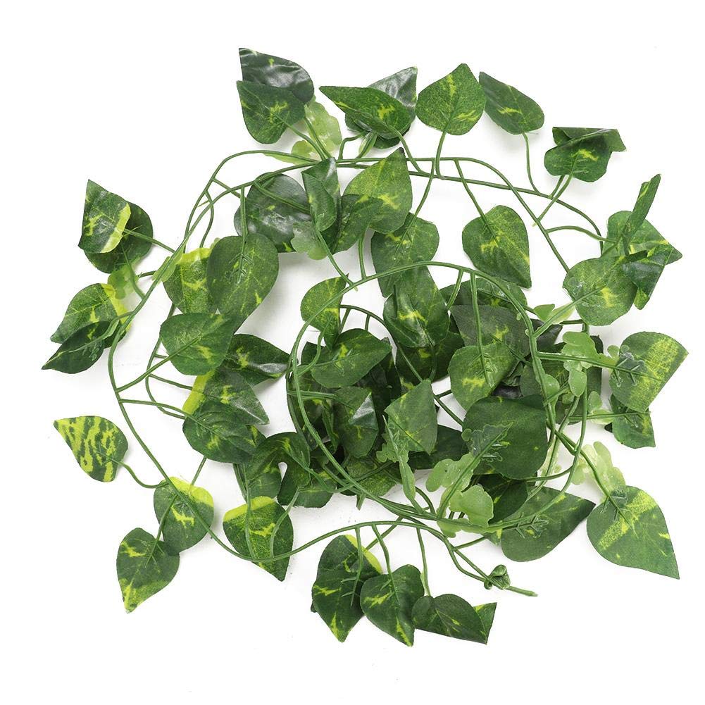 6.89Ft Artificial Hanging Vine Leaves - Realistic Reptile Habitat Decor for Arboreal Reptiles & Amphibians - Fake Foliage for Terrarium, Home, Kitchen, Garden, Office & Wedding Wall Decoration (Green) - Perfect for Climbing Lizards, Snakes & Frogs