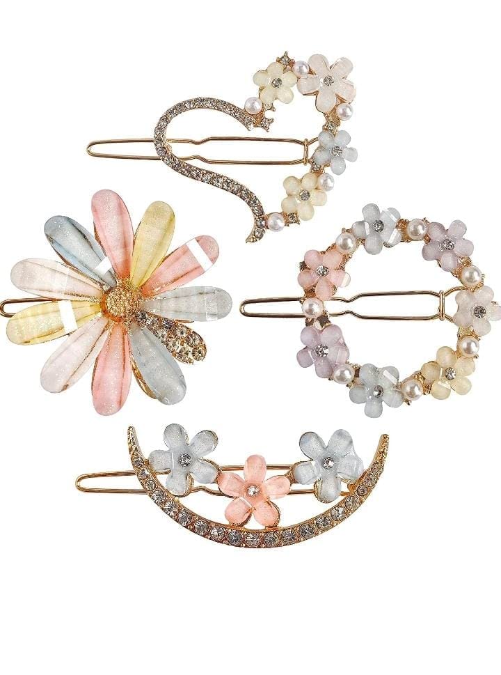 SS Metal Hair Clips for Women - Geometric Hollow Hairpins, Korean Style Barrettes with Pearl Accents (8-Pack) - Perfect for School, Work, Parties & Everyday Hairstyling