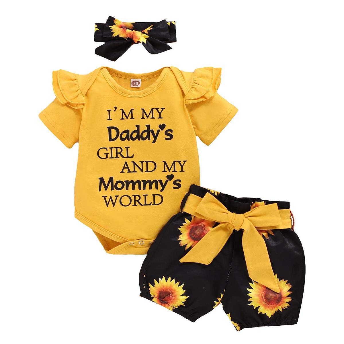 Baby Girls Summer Outfits Set - Letter Print Ruffle Romper with Floral Shorts & Headband | Cute Toddler Clothes for Beach, Vacation & Outdoor Play