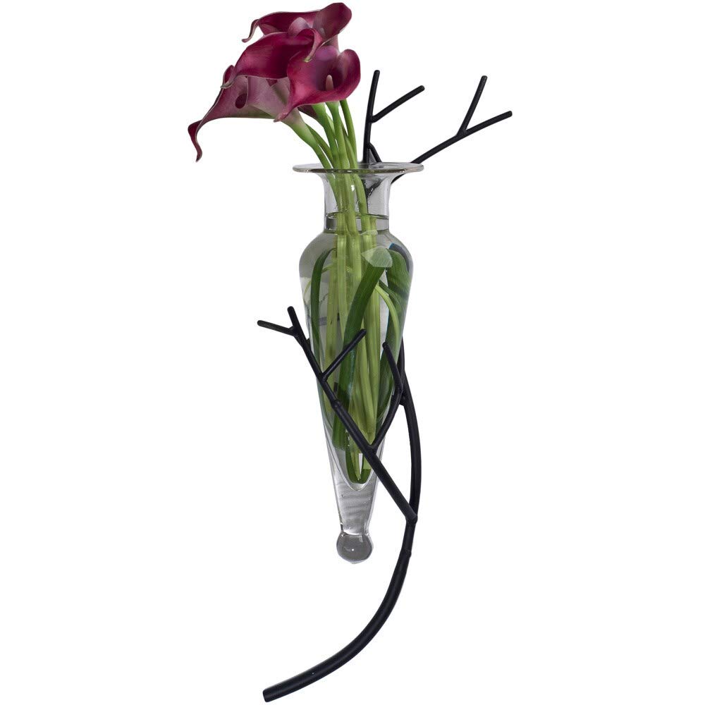 Modern Clear Glass Amphora Vase with Iron Twig Sconce - Contemporary Home Decor for Living Room, Dining Table, Wedding Centerpiece & Office Desk