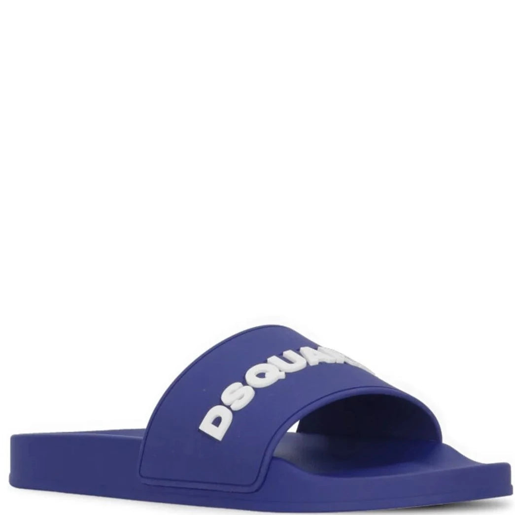 DSQUARED2 Blue Logo Slides - Men's Designer Sandals for Summer | Casual Beach Slides, Poolside Comfort, and Everyday Wear