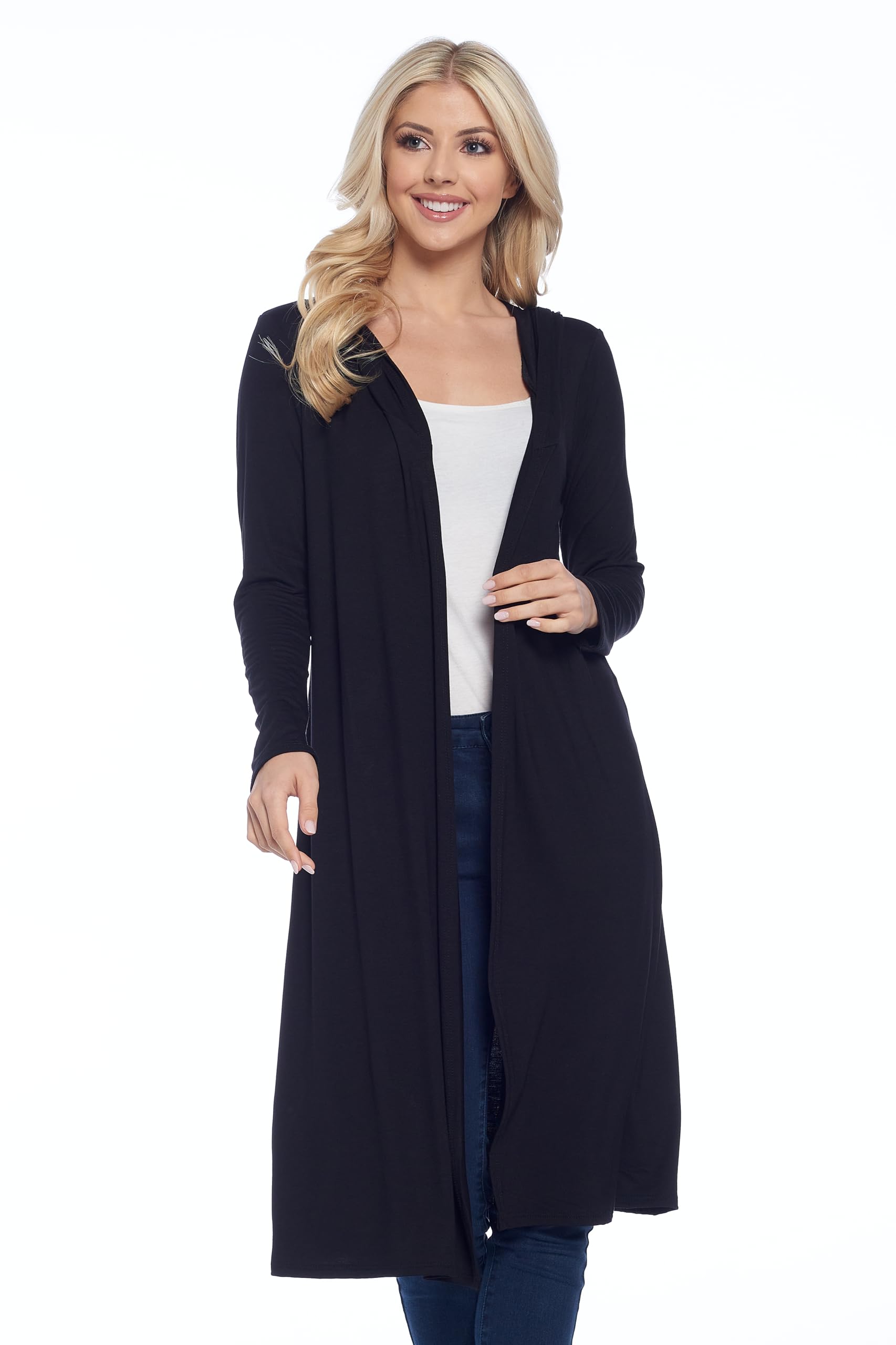 Isaac Liev Women's Lightweight Hooded Cardigan - Long Open Front Duster Sweater with Hood | Trendy Maxi Cardigan for Casual Wear, Layering & Fall Fashion