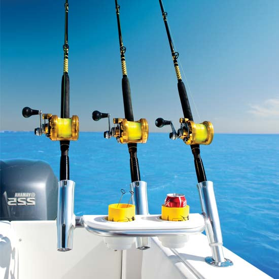 Port Side Trident with Cup Holders - Heavy Duty Marine Boat Cup Holder for Fishing, Boating & Water Sports - Perfect for Pontoon, Yacht & Deck Accessories