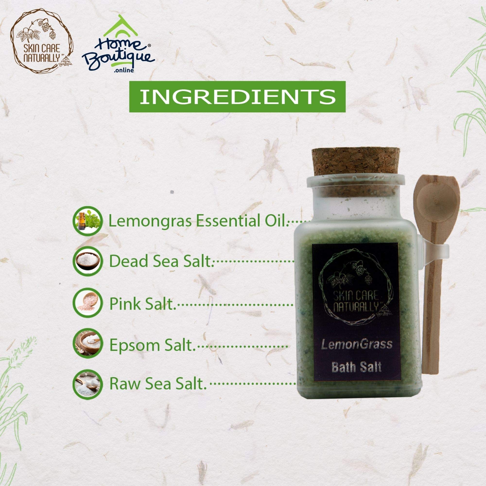 Natural Epsom Bath Salts with Lemongrass Essential Oil - 200g Muscle Relaxation & Pain Relief for Stress, Soreness & Spa-Like Experience at Home
