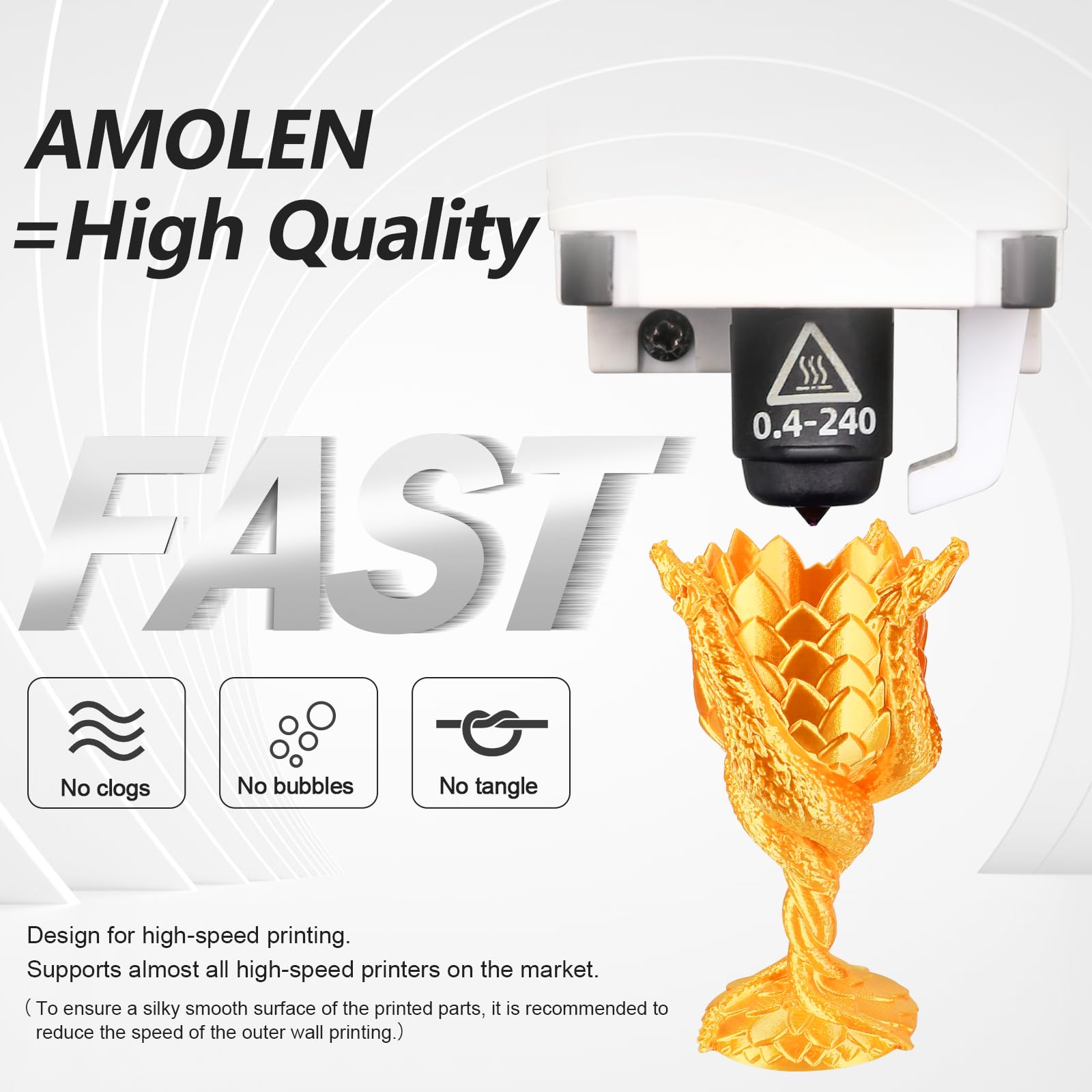 Premium AMOLEN PLA 3D Printer Filament Bundle - 1.75mm Silk PLA Filament in Gold, Silver, Bronze & Red Copper (200g x 4 Spools) for 3D Printing, DIY Projects, Cosplay Props & Home Decor