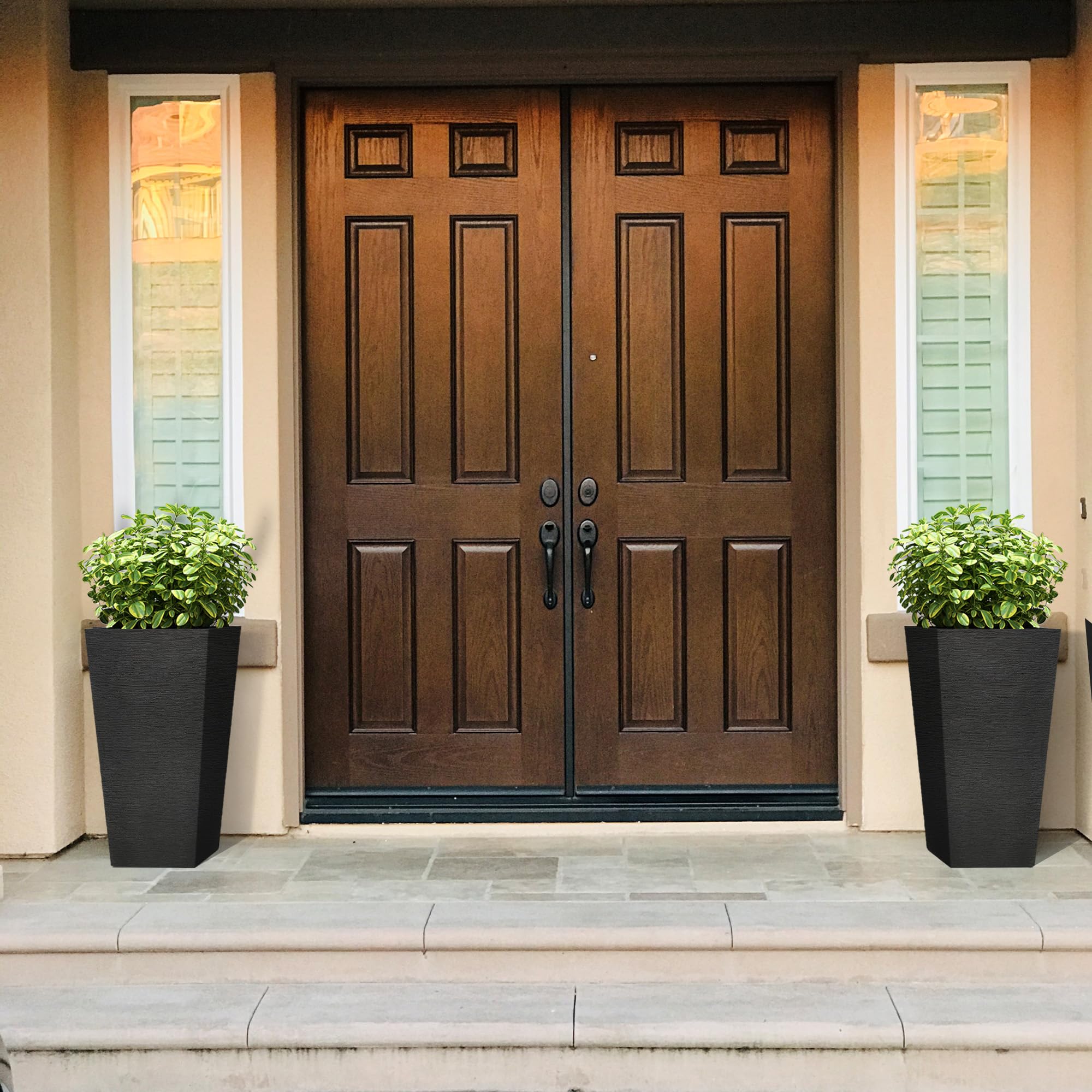 Kante 22 Inch Tall Planter Set of 2 - Large Tapered Flower Pots for Indoor & Outdoor Use, Garden, Patio, Front Door Decor (Black) | Perfect for Home, Office, and Commercial Spaces