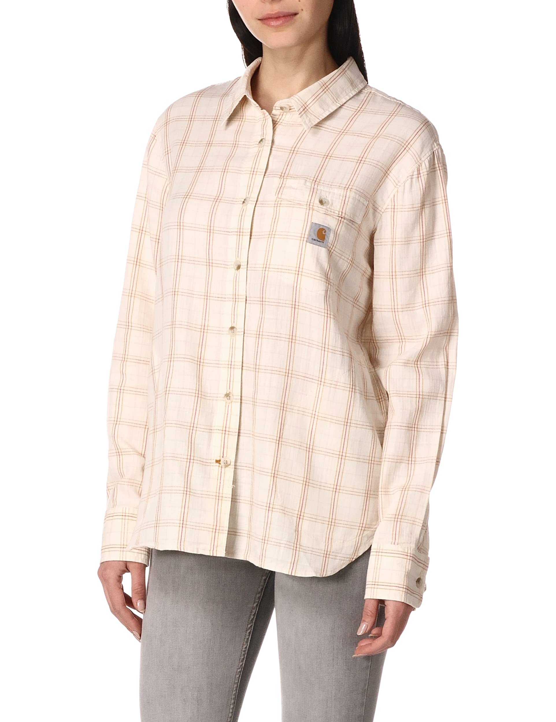 Carhartt Women's Loose Fit Lightweight Plaid Flannel Shirt - Comfortable Casual Button-Up for Work, Outdoor & Everyday Wear