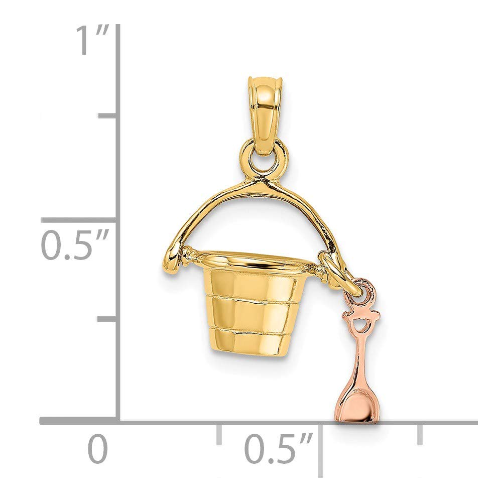 14K Rose & Yellow Gold 3D Beach Bucket & Shovel Charm Pendant Necklace - Perfect for Summer Vacations, Beach Weddings & Coastal Jewelry Gifts