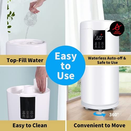 17L/4.5Gal Large Room Humidifier for Home & Office - 2000 sq.ft Coverage with 360° Nozzle & Extension Tube - 4 Speed Mist Settings for Bedroom, Greenhouse & Commercial Spaces - Top Fill Whole House Humidifier for Plants & Dry Air Relief