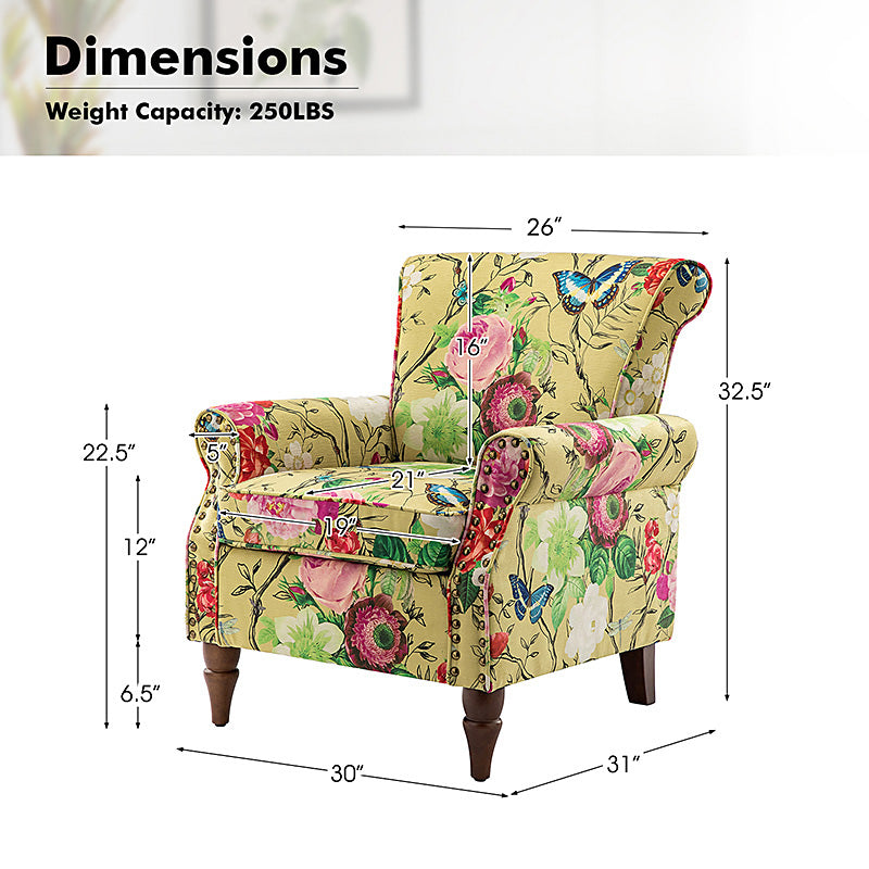 Artemisa Modern Floral Pattern Upholstered Armchair - Comfortable Living Room Accent Chair for Home Office & Lounge Decor