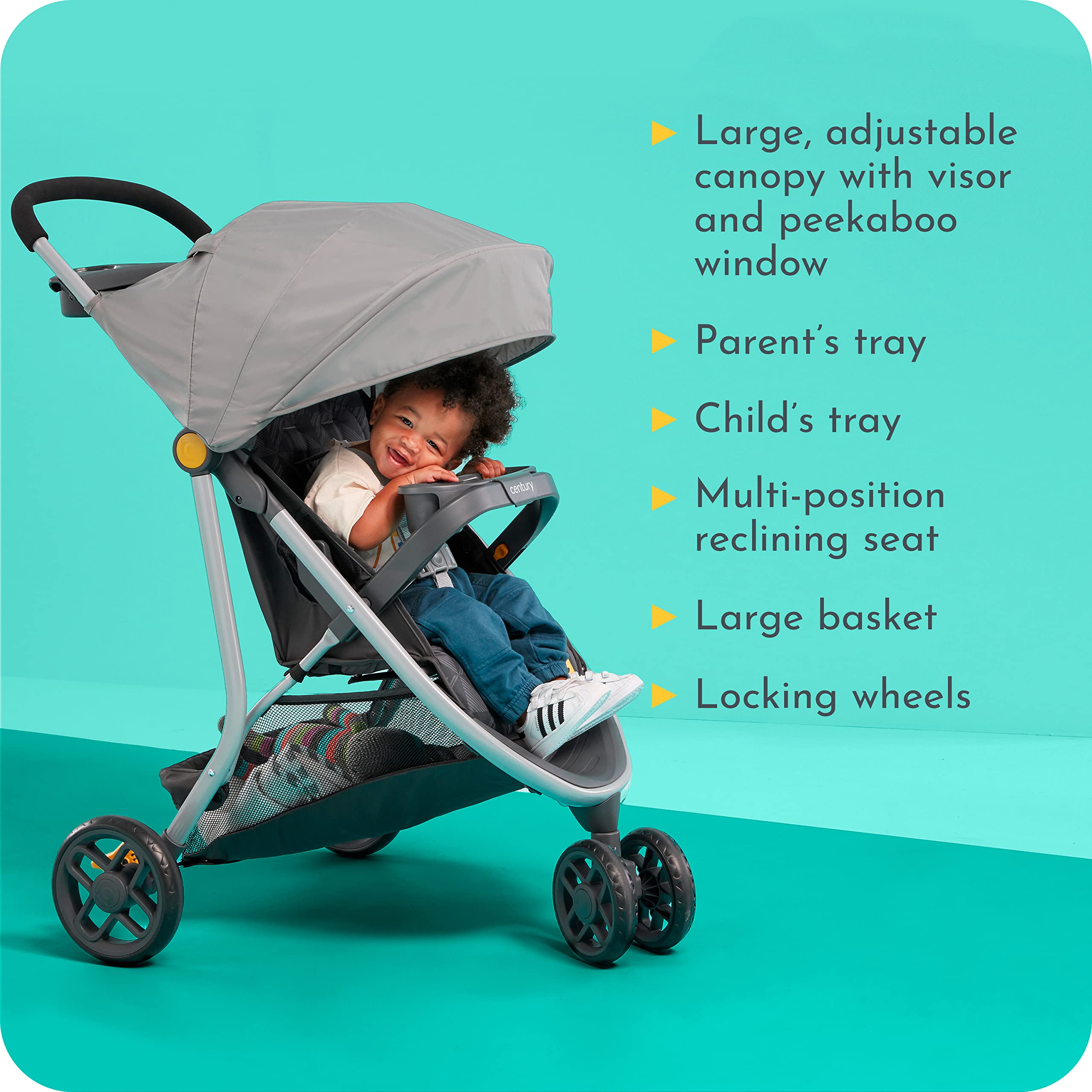 **Century Stroll On 3-Wheel 2-in-1 Lightweight Travel System – Infant Car Seat & Stroller Combo for Newborns | Perfect for Shopping, Travel & Daily Walks**