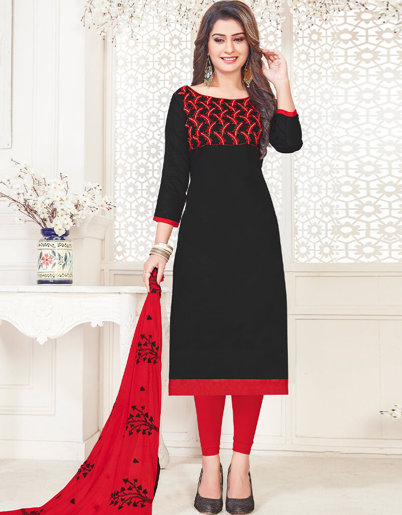 Elegant Black Cotton Chudidar Salwar Suits for Women - Comfortable Traditional Indian Outfit for Festivals, Weddings & Special Occasions