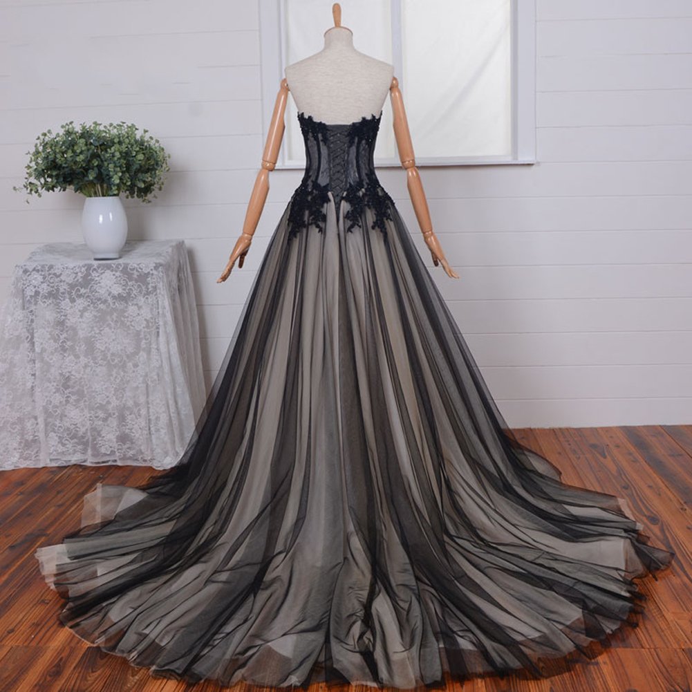 Kivary® Elegant Long Black & Champagne Lace Gothic Prom Dress for Women - Perfect for Weddings, Evening Balls & Formal Events