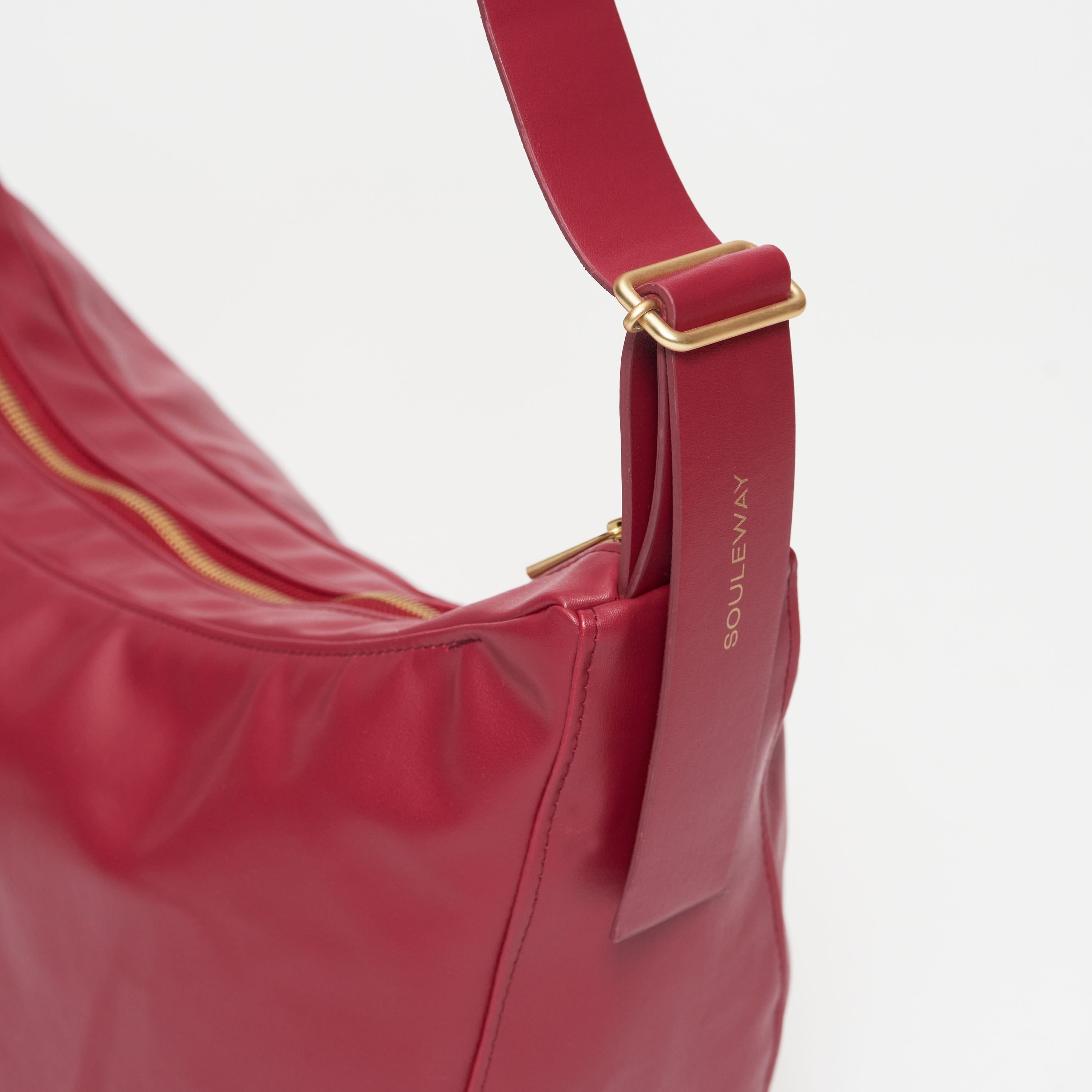 Vegan Olive Leather Half Moon Crossbody Bag | Cherry Red | Eco-Friendly & Cruelty-Free Handbag for Women | Perfect for Casual Outings & Evening Events