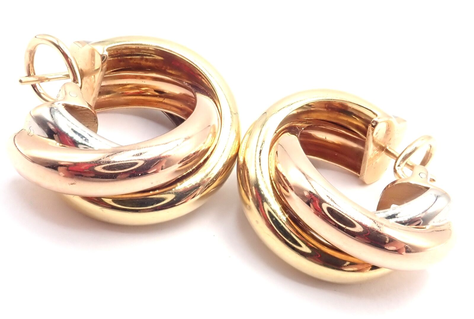Authentic Cartier 18k Tri-Color Gold Medium Trinity Hoop Earrings for Women - Luxury Jewelry Gift for Anniversary, Wedding & Special Occasions