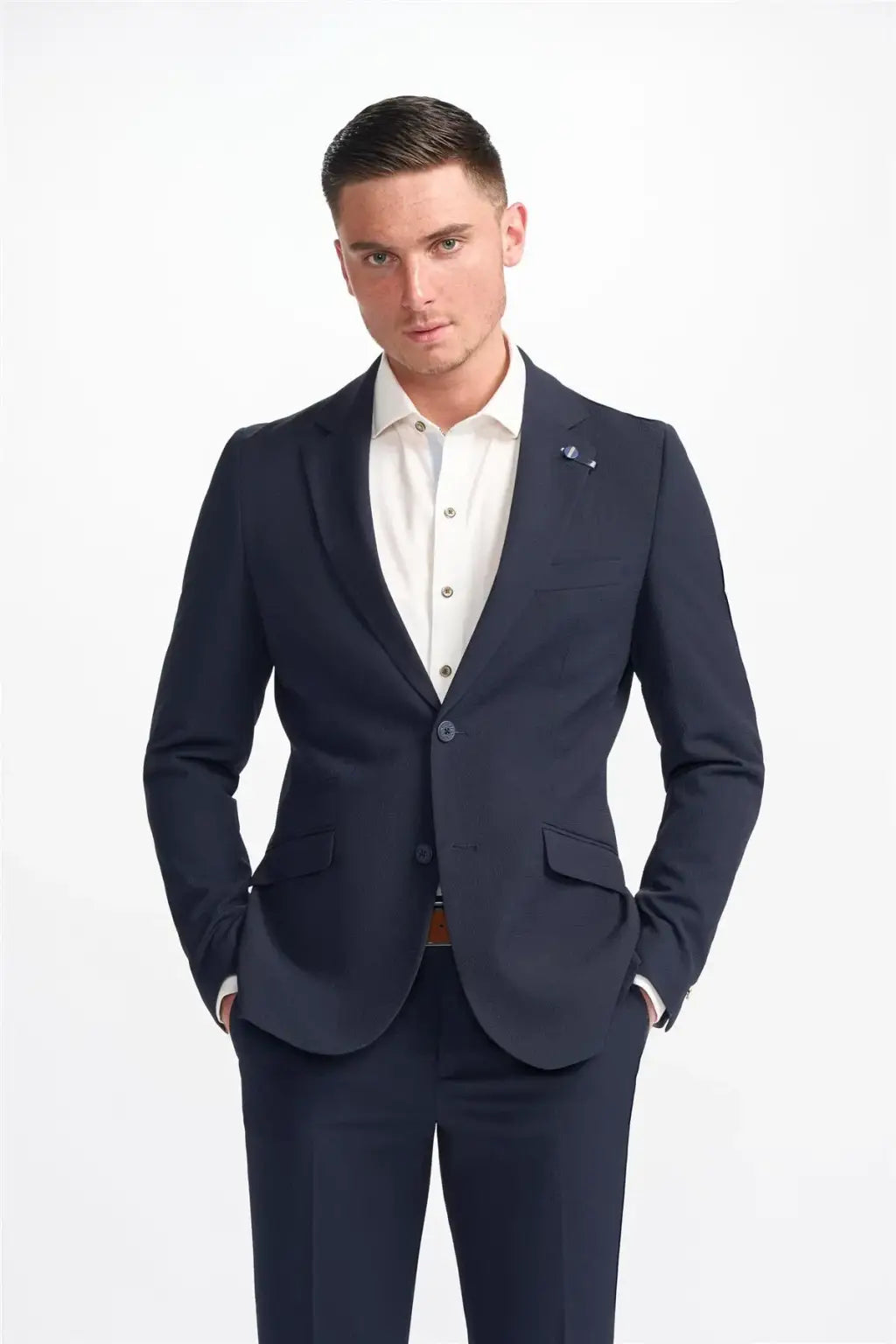 Cavani Men's Siren Seersucker Navy 2 Piece Suit - Slim Fit Summer Wedding Suit for Business Formal & Casual Occasions