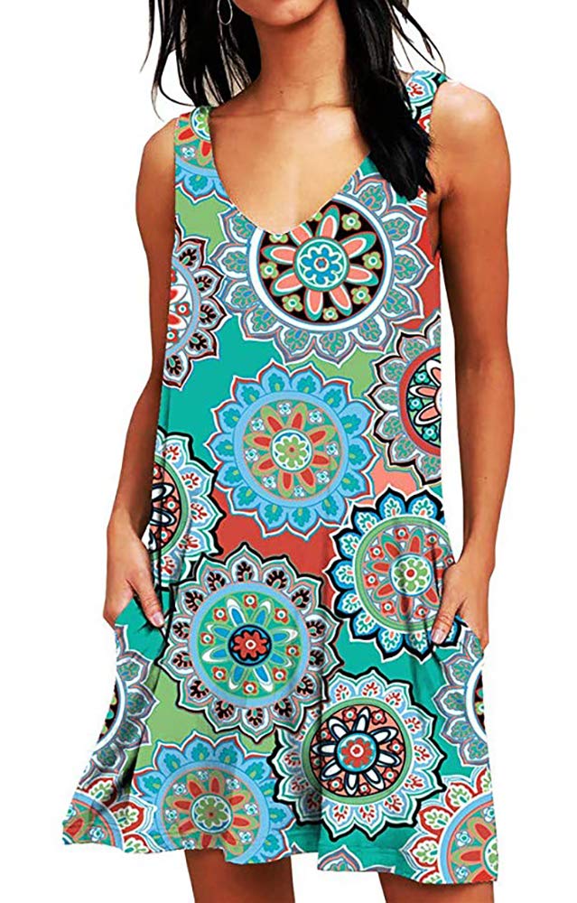 Women's Summer Casual T-Shirt Dress - Short Sleeve Plain Pleated Pocket Tank Dress, Loose Fit Swing Dress (X-Large, Green) | Perfect for Beach, Vacation, and Everyday Wear