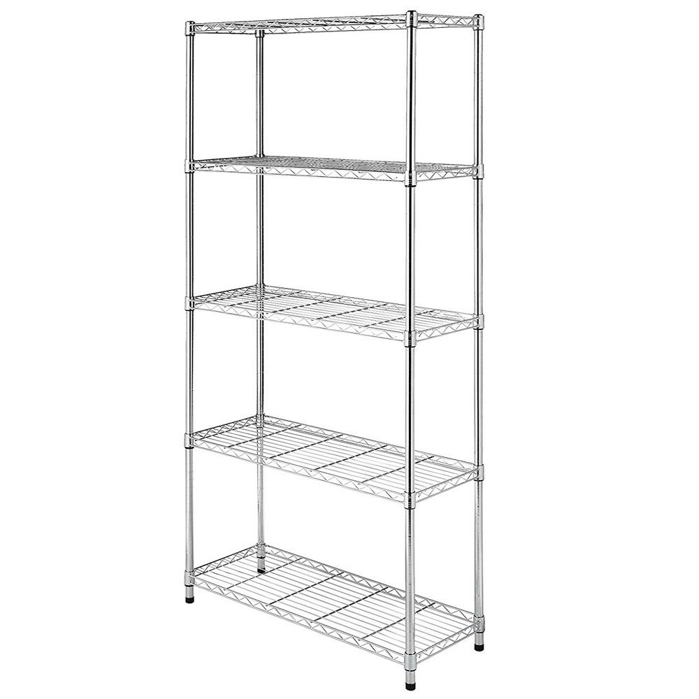 5-Shelf Metal Storage Rack Organizer - Heavy Duty Shelving Unit for Laundry Room, Bathroom, Kitchen Pantry & Closet Organization (Silver) | Space-Saving Solution for Home & Office Storage Needs