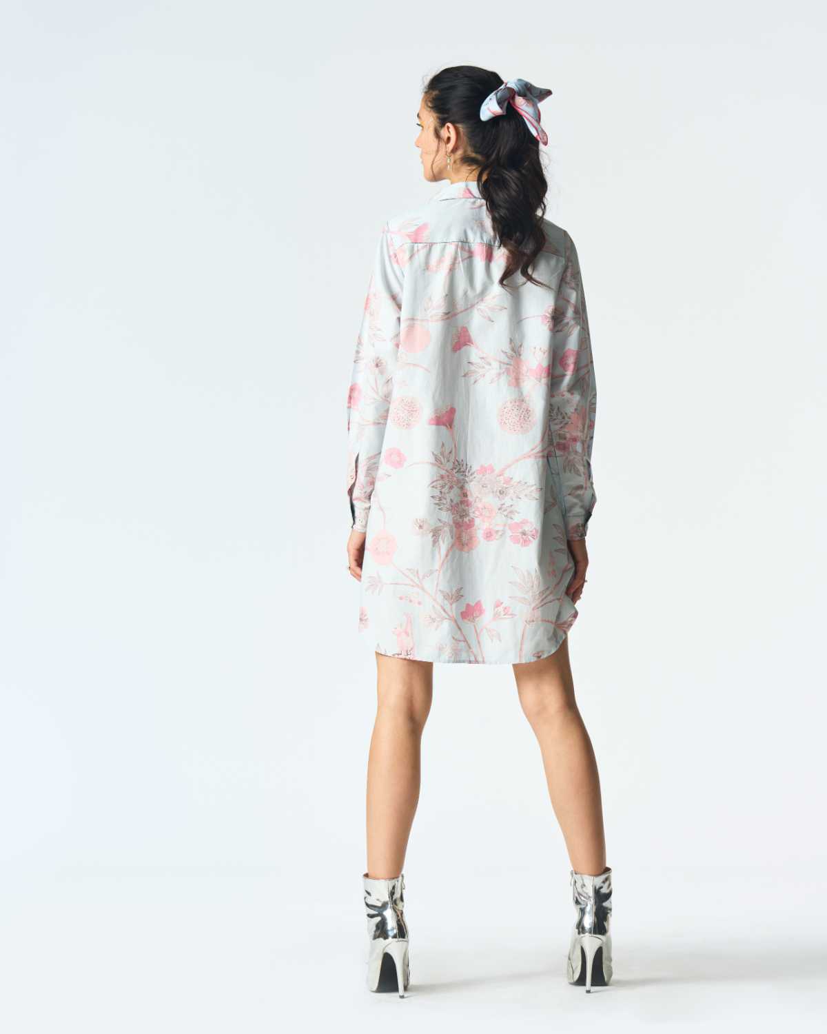 Oversized Cotton Silk Shirt in Ice Blue - Loose Fit Casual Blouse for Women, Perfect for Office, Travel & Everyday Wear