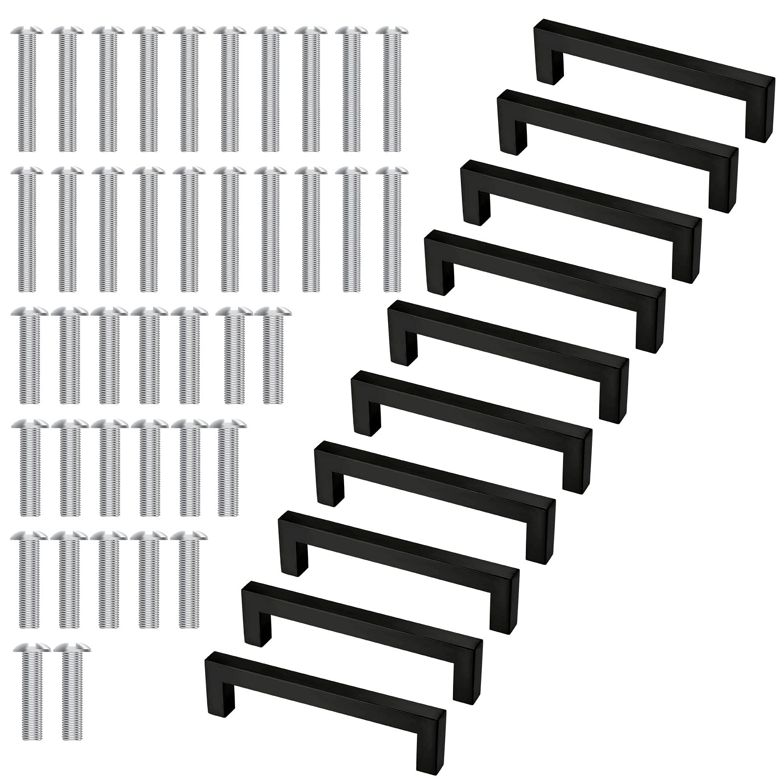 KINBOM 10-Pack 5 Inch Modern Square Cabinet Pulls - Brushed Stainless Steel Matte Black Drawer Handles for Kitchen Cabinets, Cupboards, Closets, Dressers & Bathroom Doors | Durable & Stylish Hardware Upgrade for Home & Office